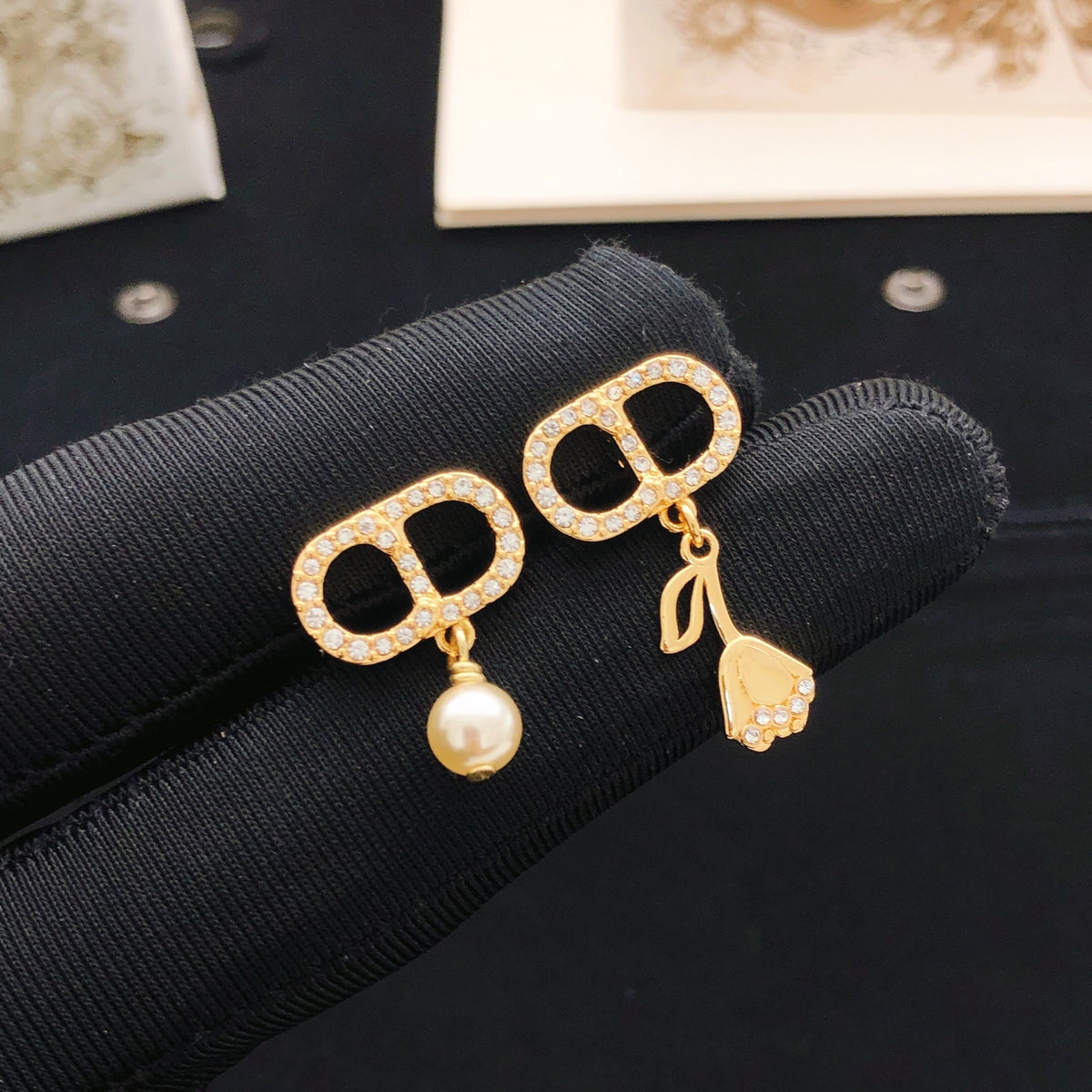 Pearl-Style Motif Stud Earrings in Polished Metal-Tone with Pearl-Style Detail – Design 012 front view