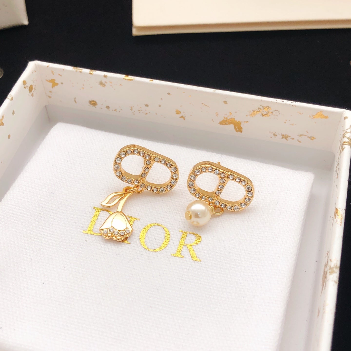 Pearl-Style Motif Stud Earrings in Polished Metal-Tone with Pearl-Style Detail – Design 012 styled view
