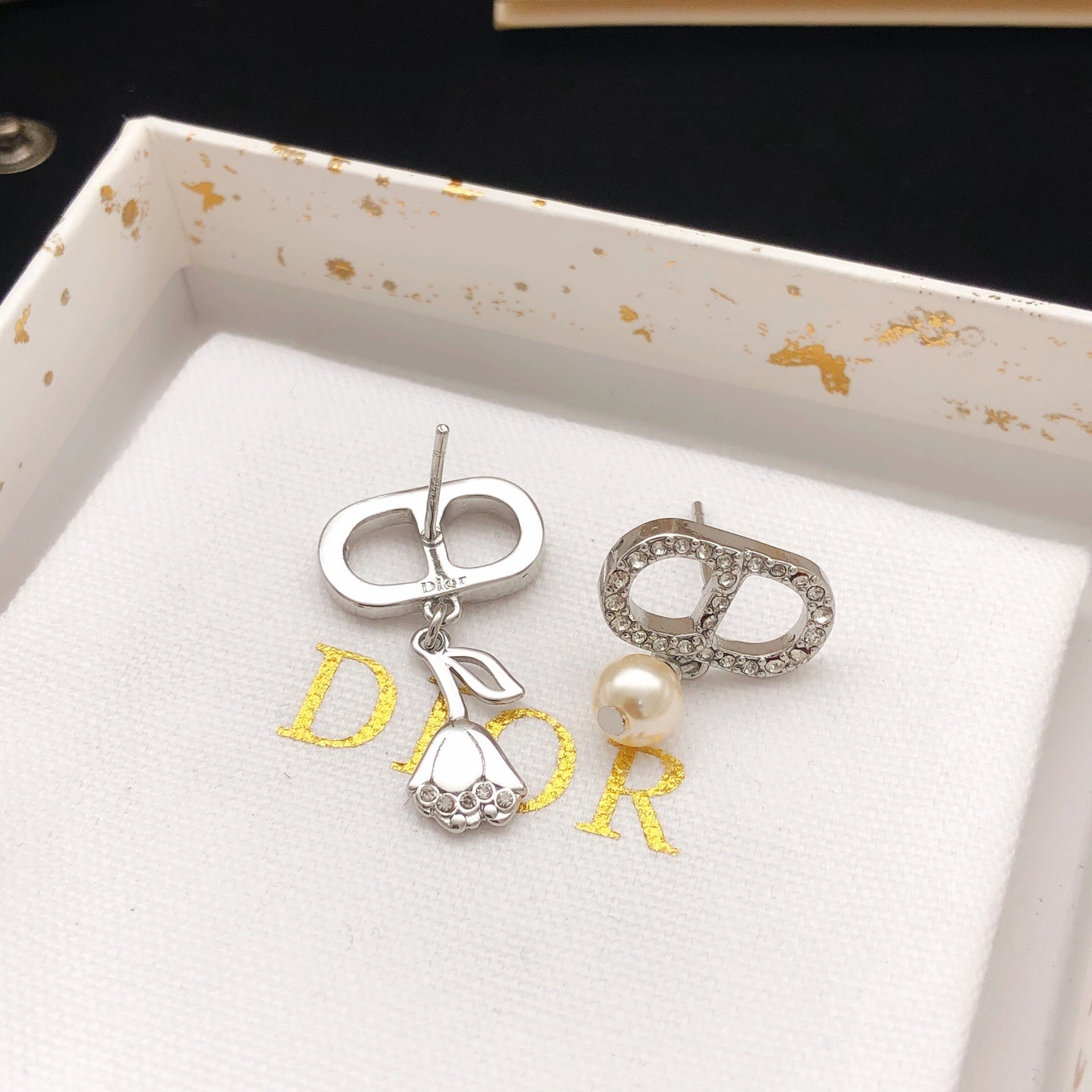 Pearl-Style Motif Stud Earrings in Polished Metal-Tone with Pearl-Style Detail – Design 011 styled view