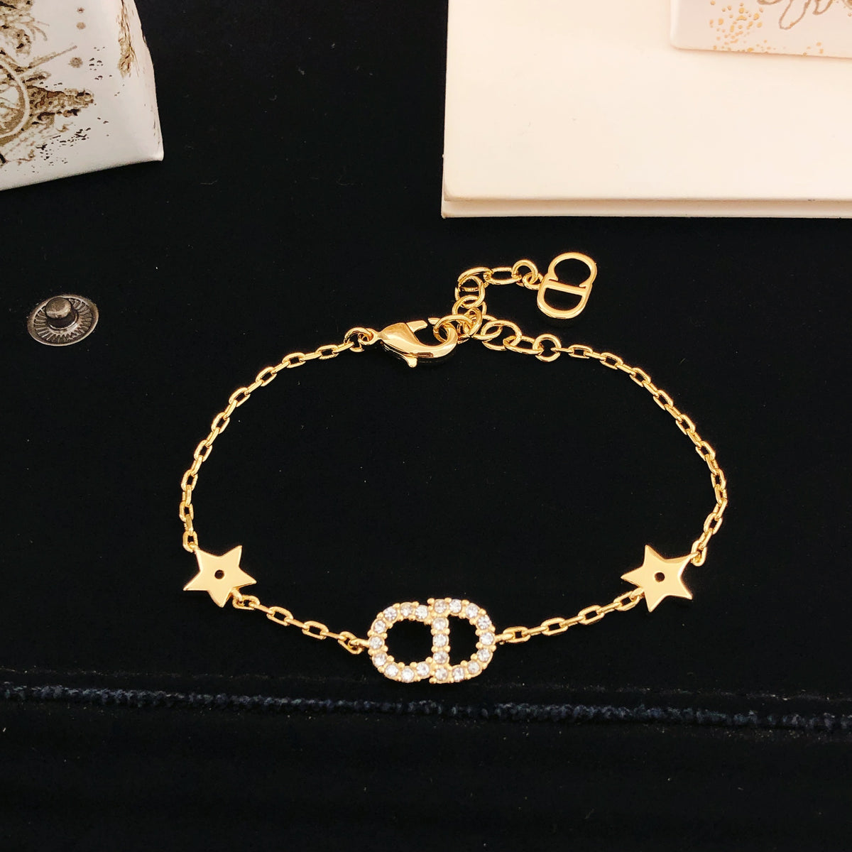 Star Motif Statement Bracelet in Polished Metal-Tone – Design 003 main product view