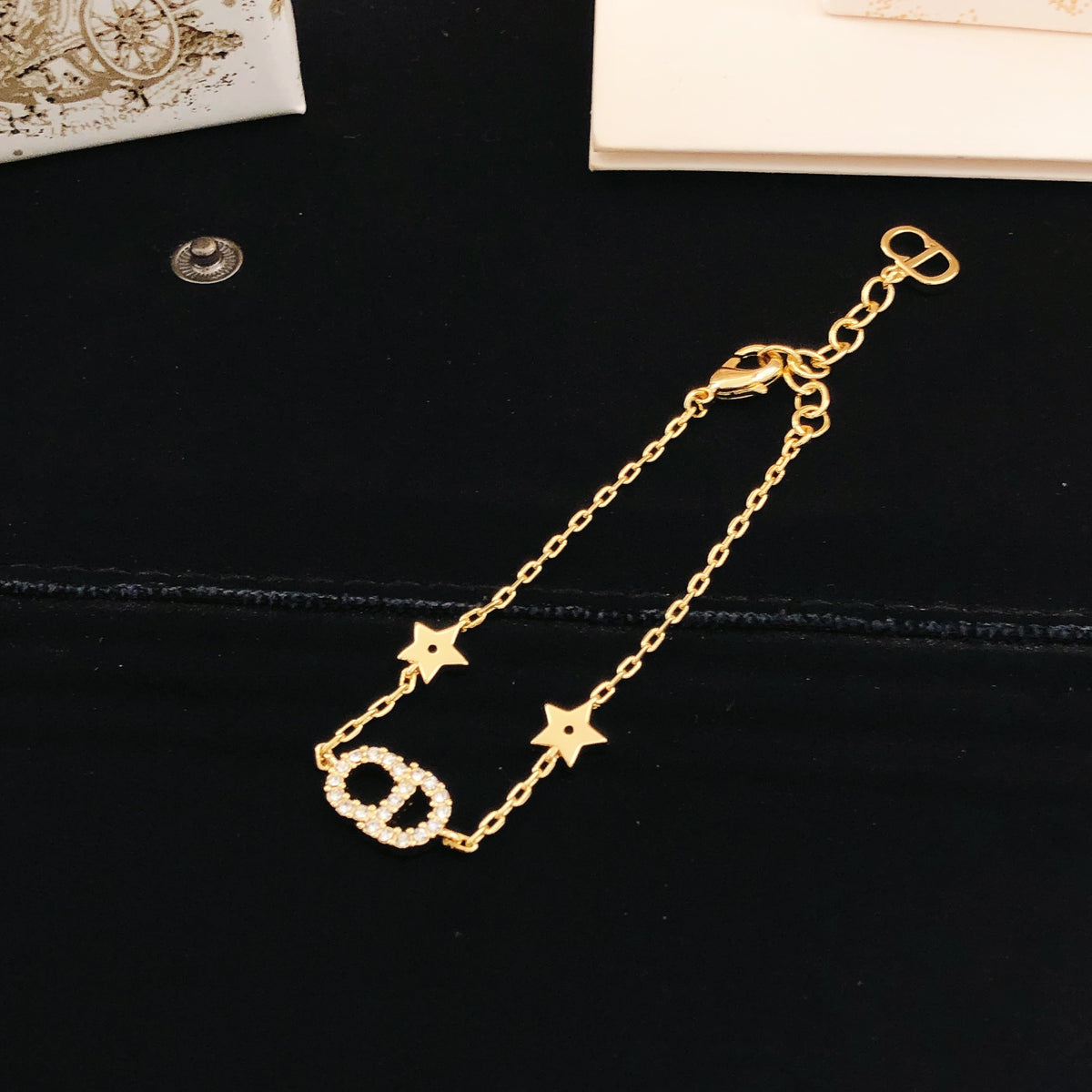 Star Motif Statement Bracelet in Polished Metal-Tone – Design 003 front view