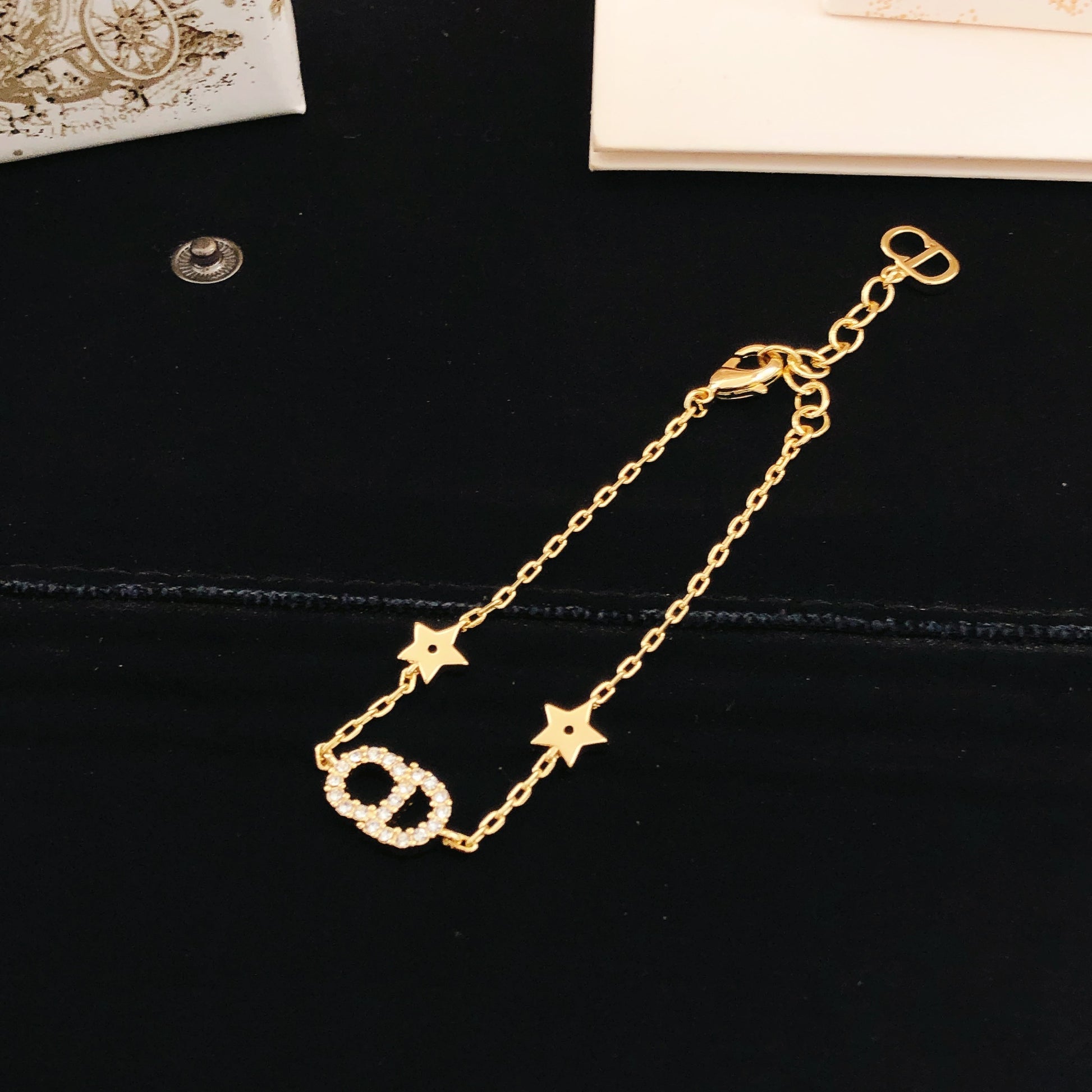 Star Motif Statement Bracelet in Polished Metal-Tone – Design 003 front view