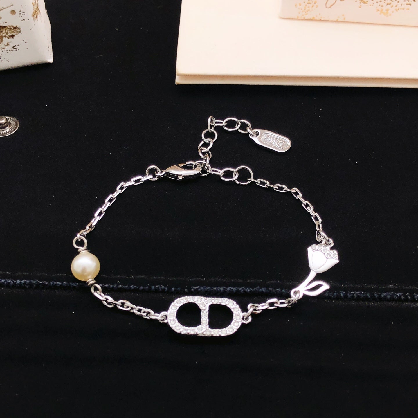 Floral Motif Statement Bracelet in Polished Metal-Tone – Design 001 main product view