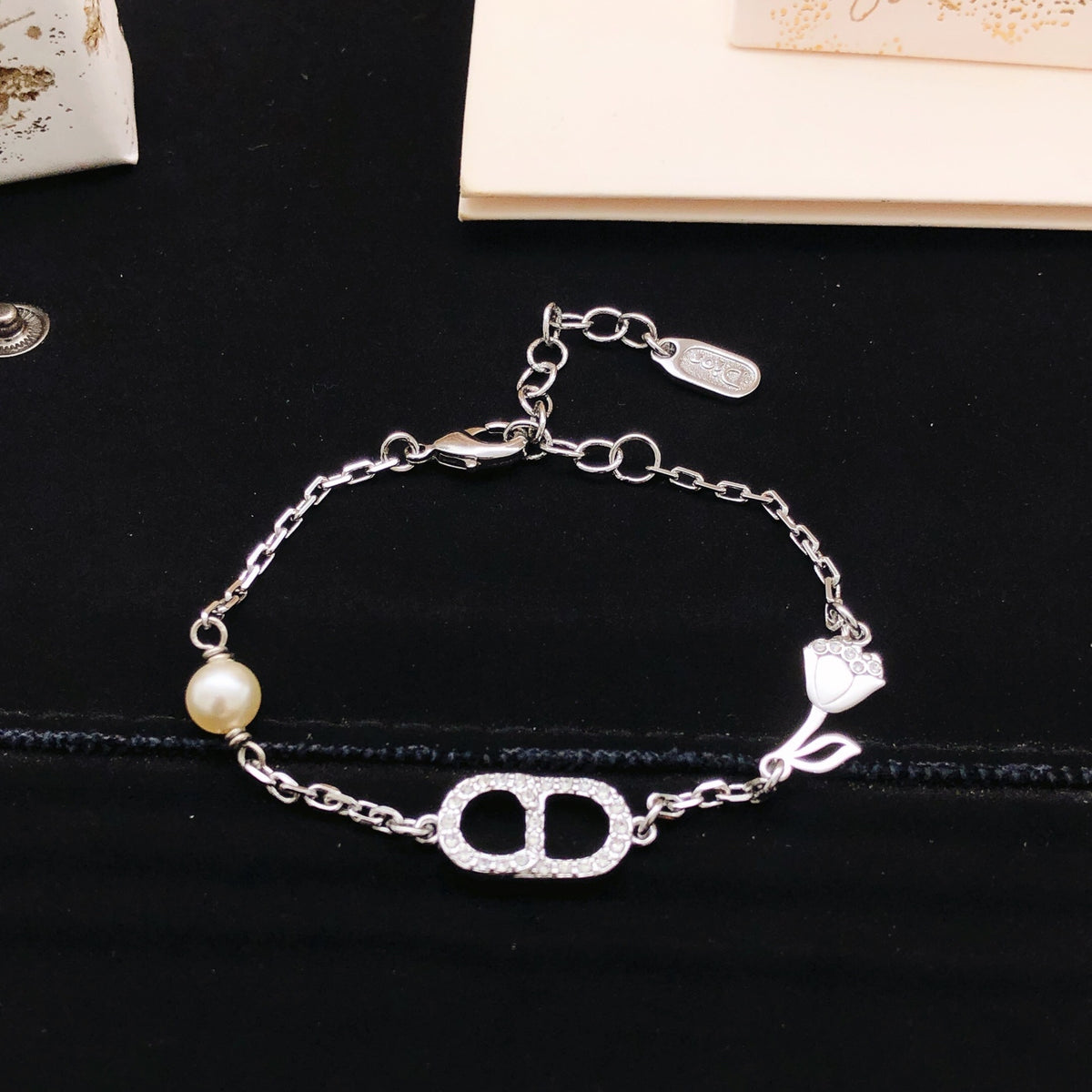 Floral Motif Statement Bracelet in Polished Metal-Tone – Design 001 main product view