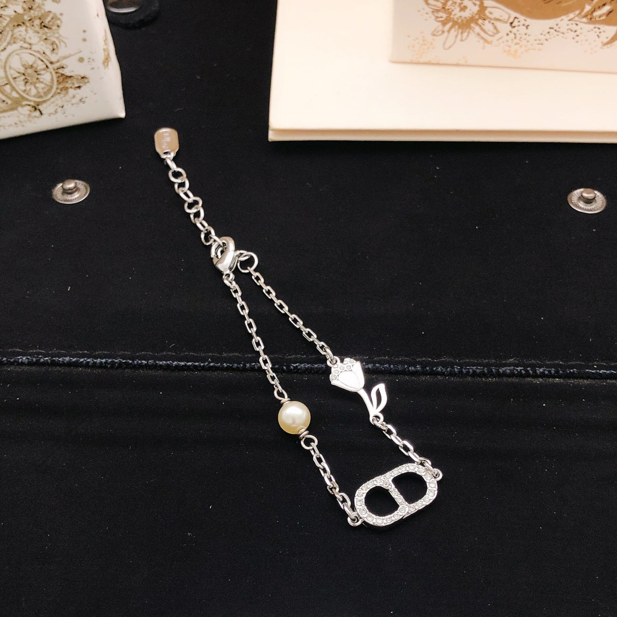 Floral Motif Statement Bracelet in Polished Metal-Tone – Design 001 detail view