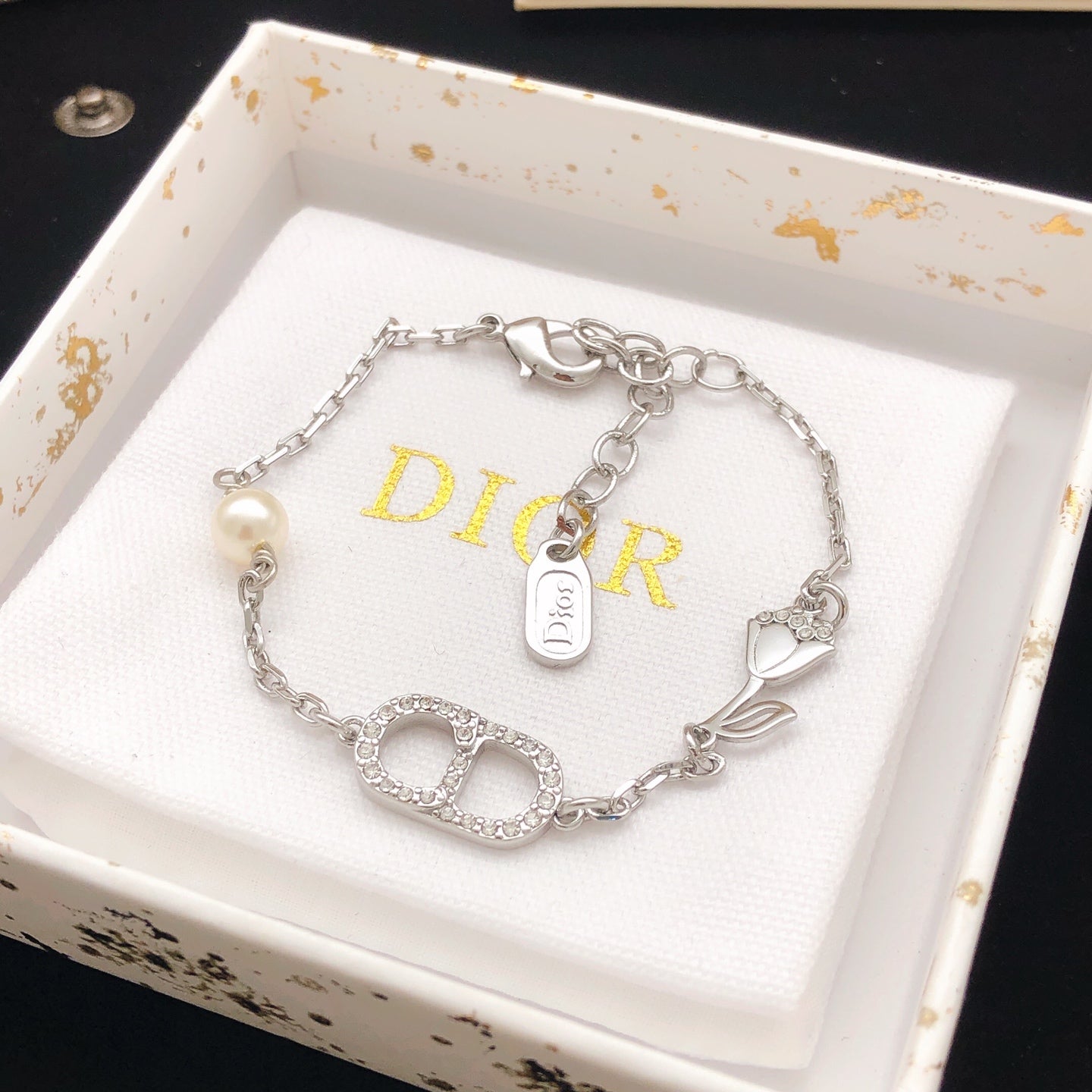 Floral Motif Statement Bracelet in Polished Metal-Tone – Design 001 front view