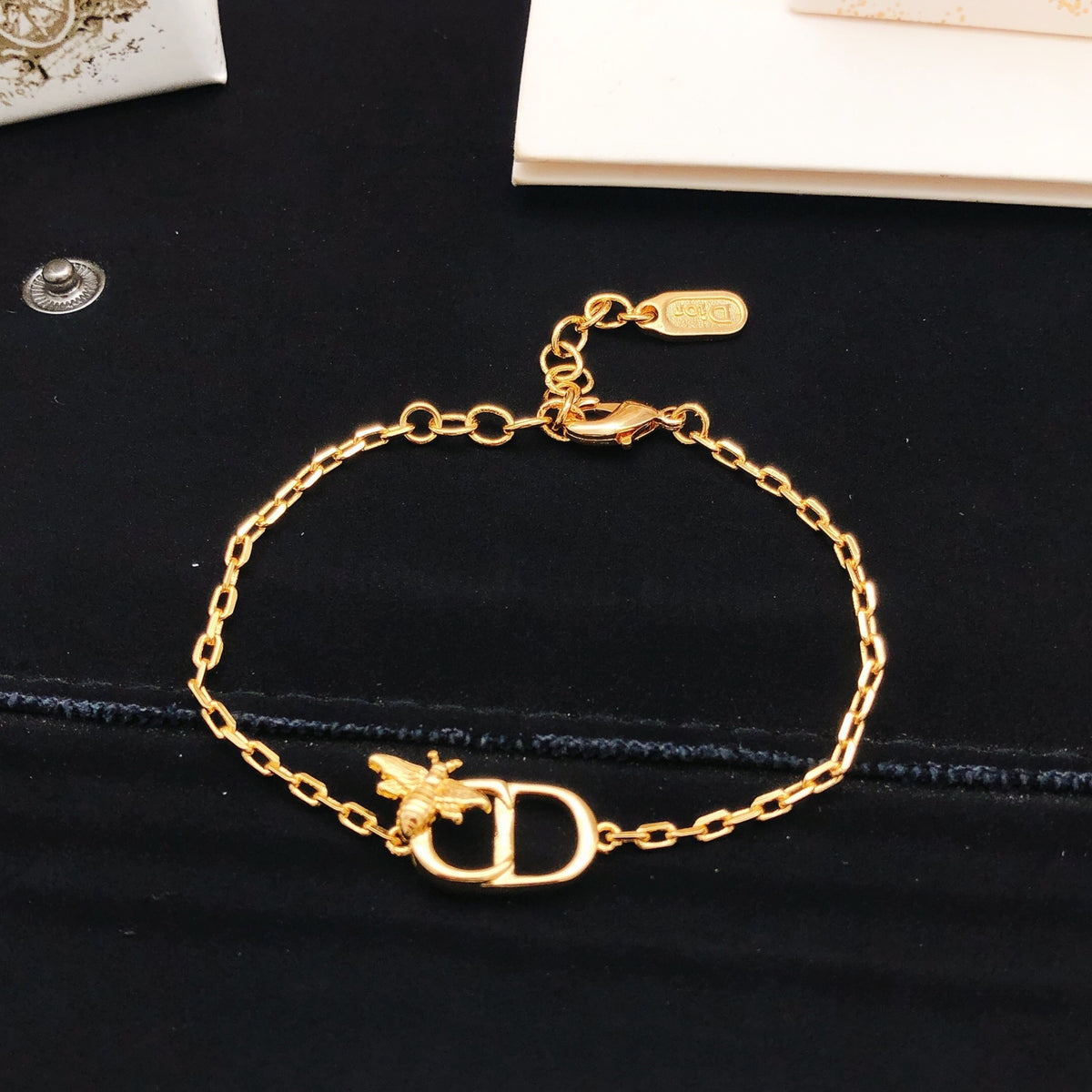 Bee Motif Statement Bracelet in Polished Metal-Tone – Design 002 main product view