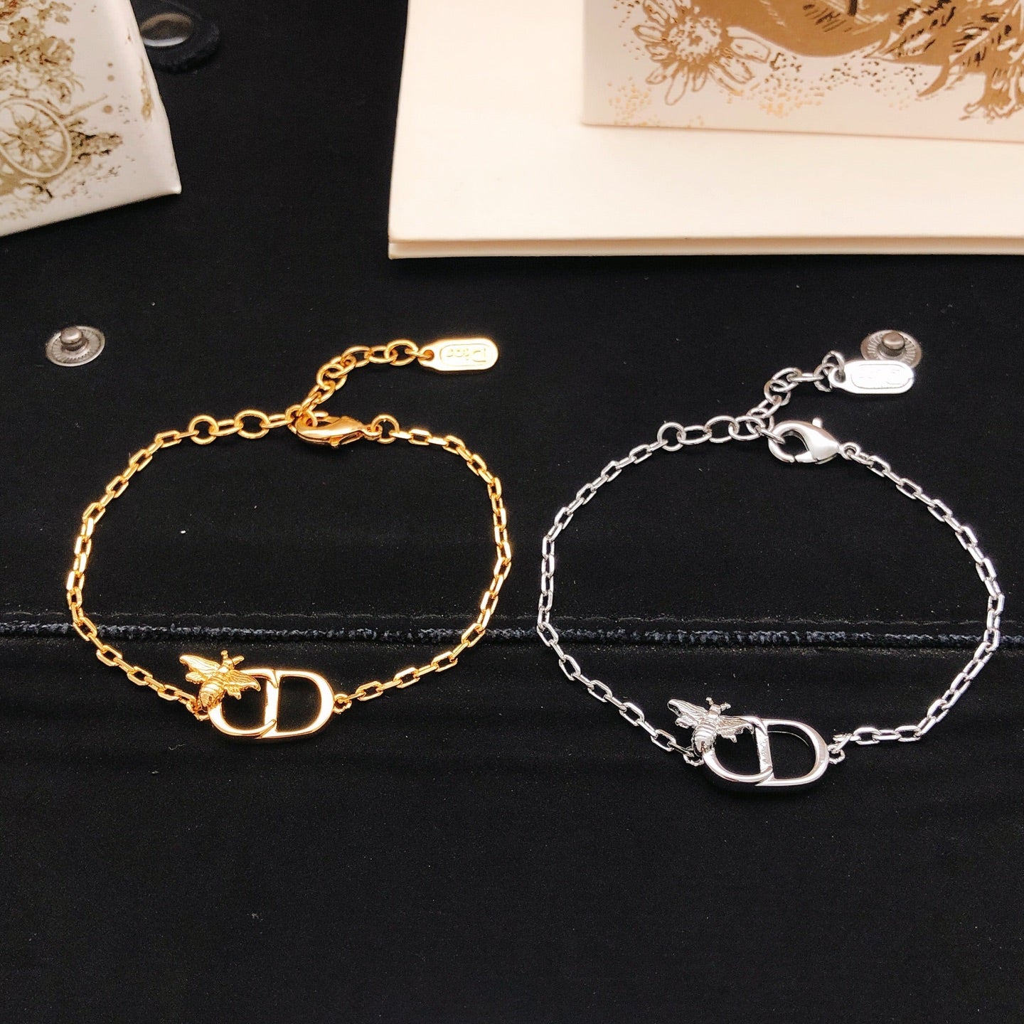 Bee Motif Statement Bracelet in Polished Metal-Tone – Design 001 side detail