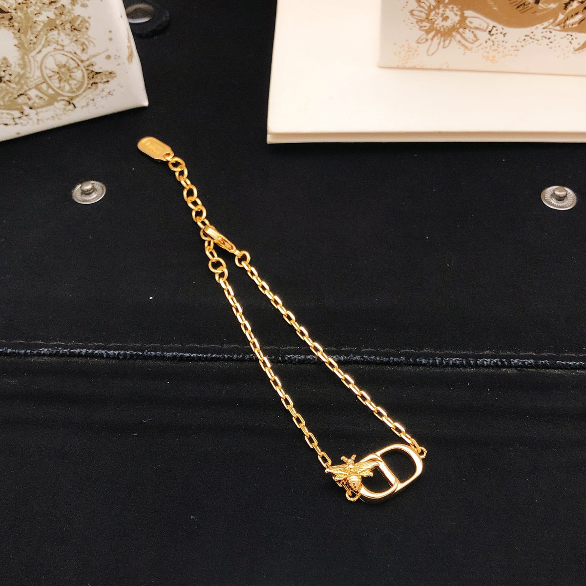 Bee Motif Statement Bracelet in Polished Metal-Tone – Design 002 detail view