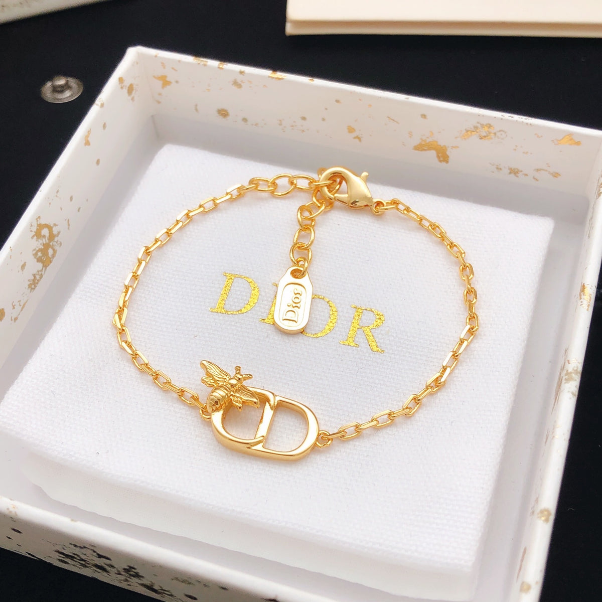 Bee Motif Statement Bracelet in Polished Metal-Tone – Design 002 front view