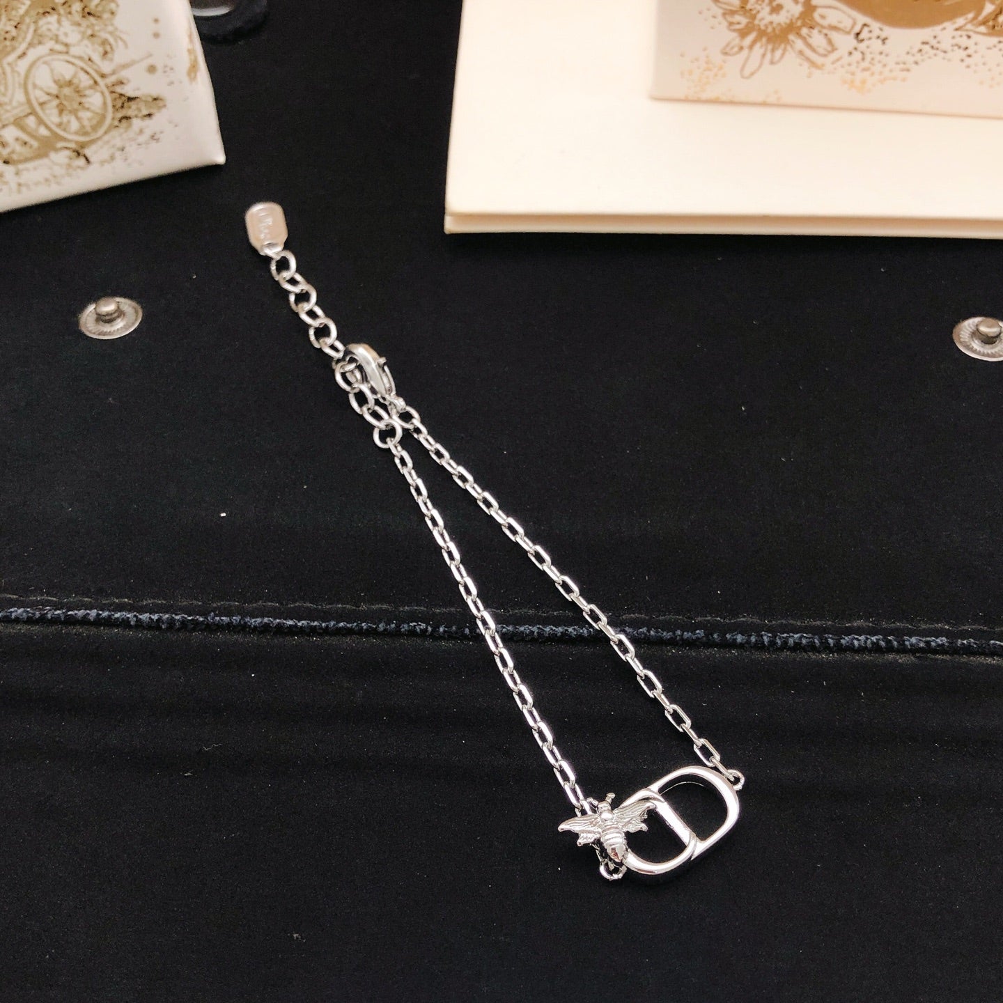 Bee Motif Statement Bracelet in Polished Metal-Tone – Design 001 front view