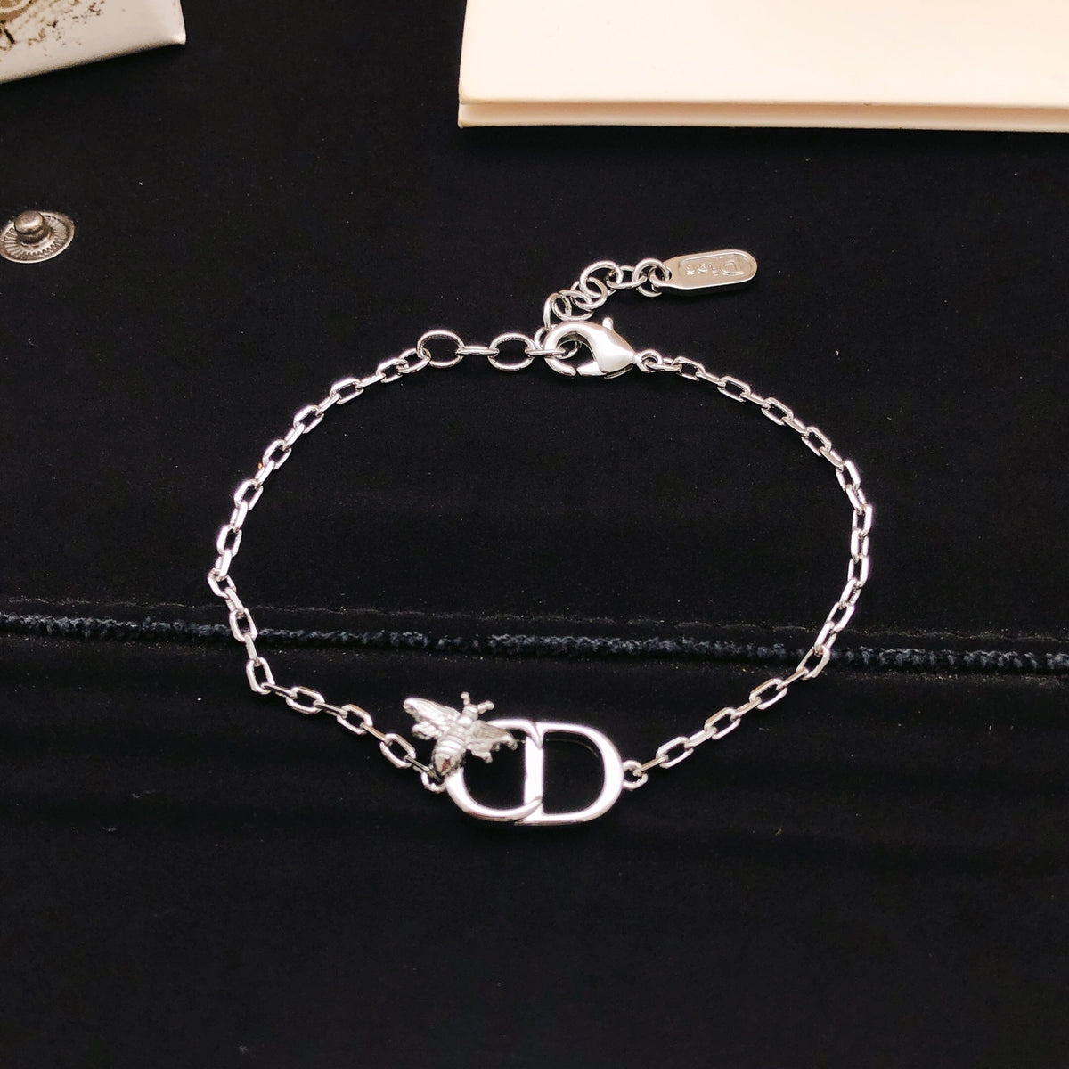 Bee Motif Statement Bracelet in Polished Metal-Tone – Design 001 main product view