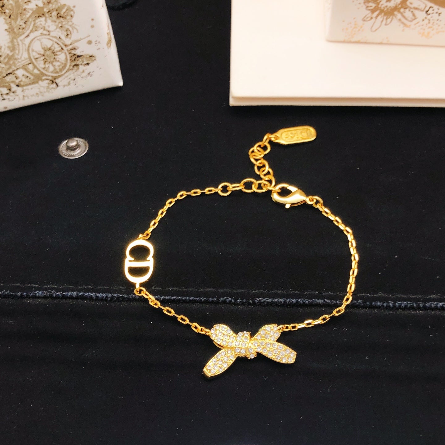 Bow & Butterfly Motif Statement Bracelet in Polished Metal-Tone – Design 002 main product view