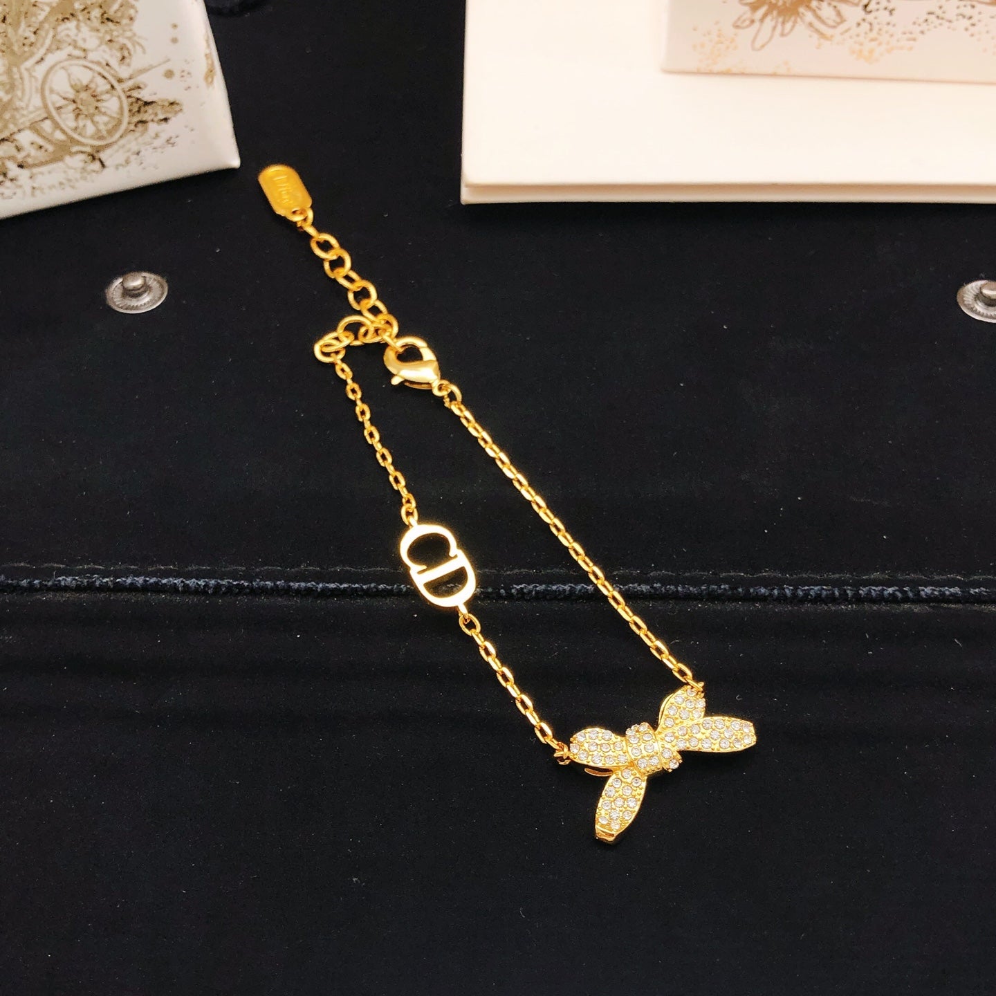 Bow & Butterfly Motif Statement Bracelet in Polished Metal-Tone – Design 002 front view