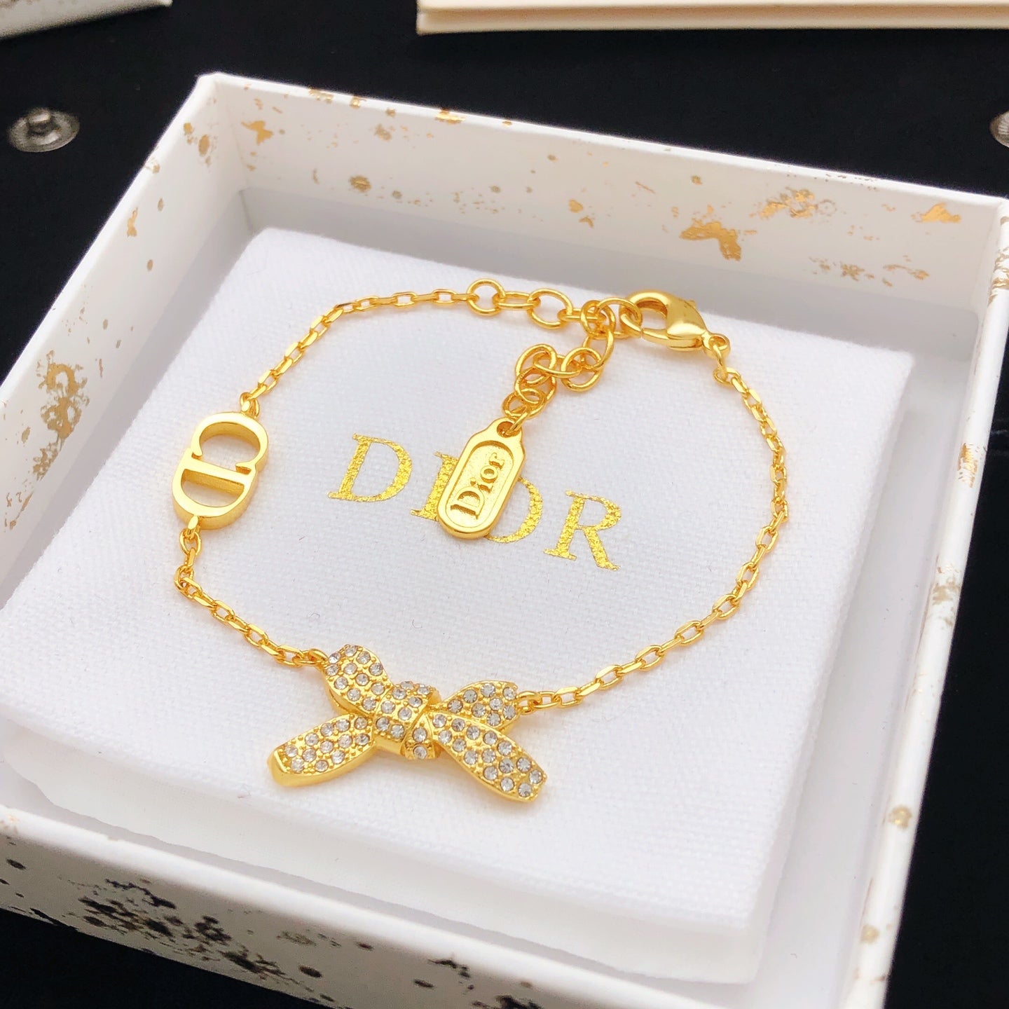 Bow & Butterfly Motif Statement Bracelet in Polished Metal-Tone – Design 002 detail view
