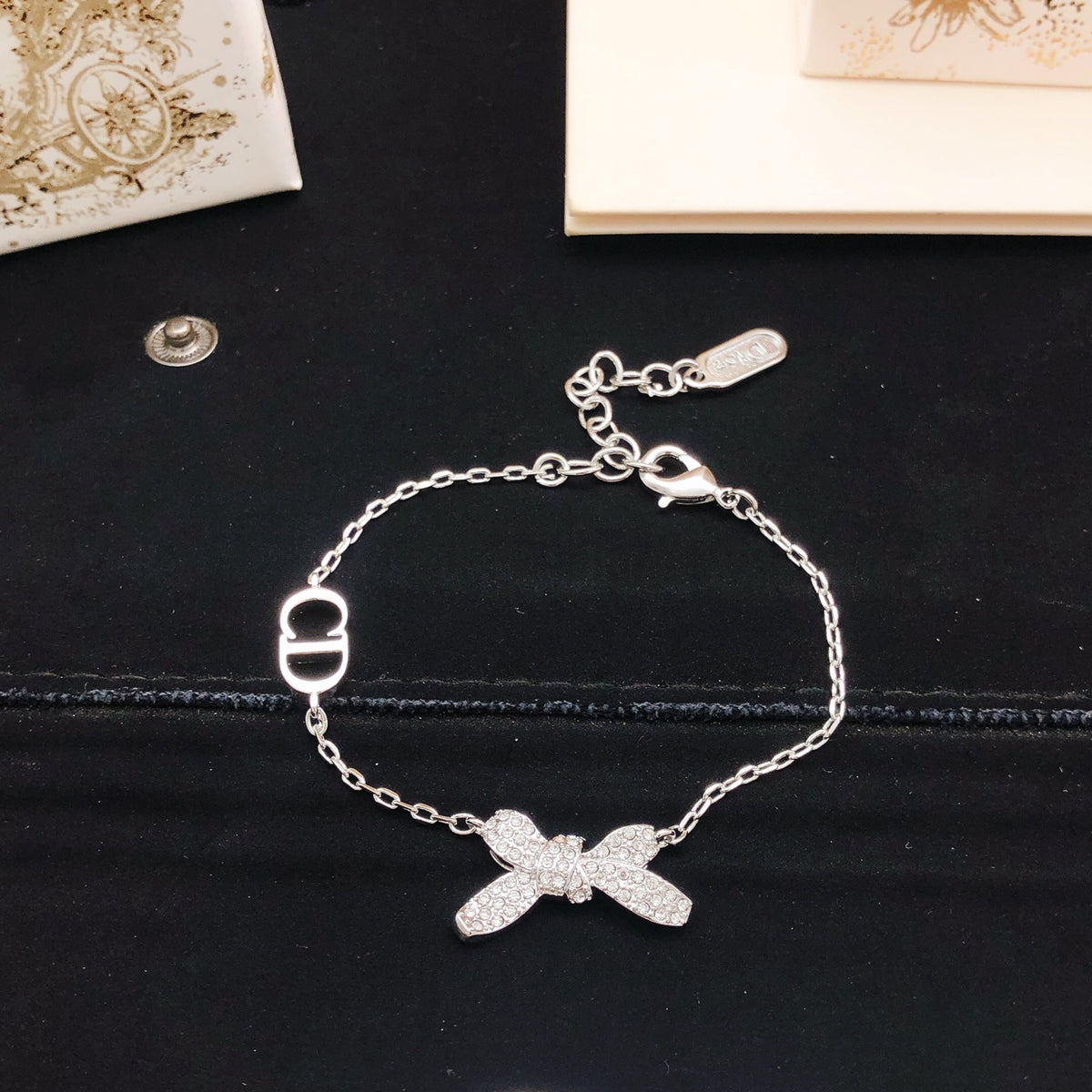 Bow & Butterfly Motif Statement Bracelet in Polished Metal-Tone – Design 001 main product view