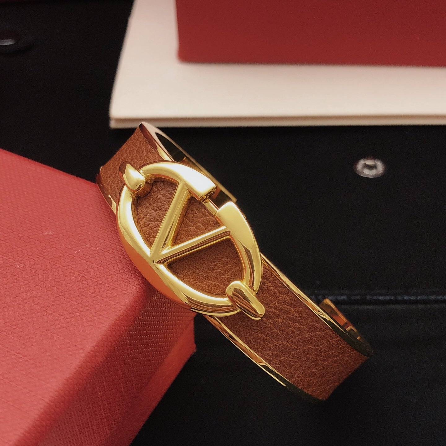Signature Emblem Cuff Bracelet in Gold-Tone – Design 01 close-up view
