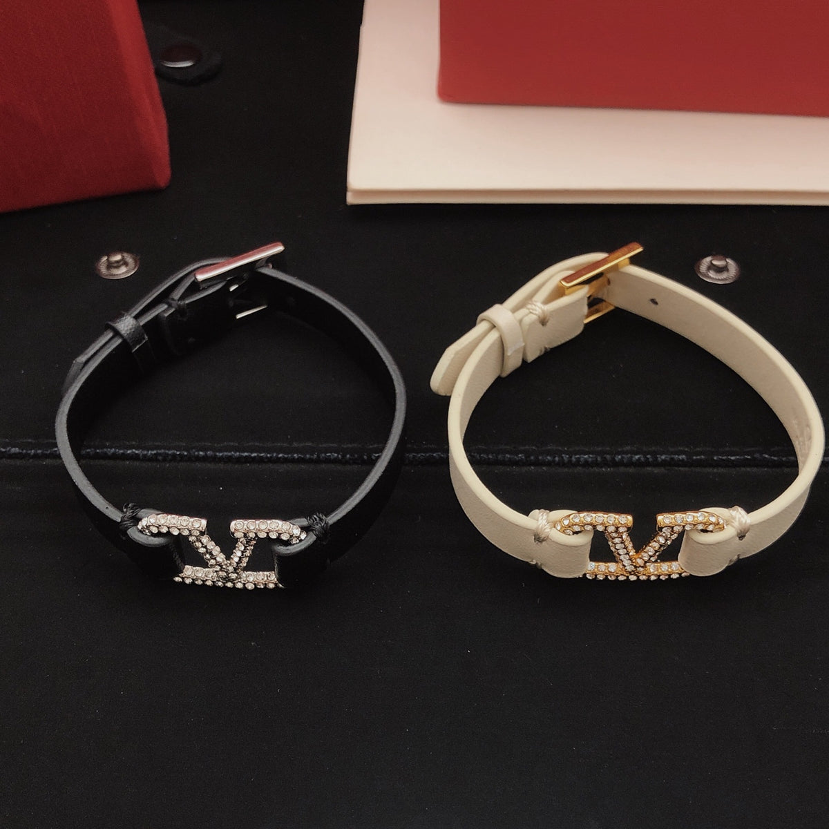 Signature Emblem Bracelet in Gold-Tone – Black – Design 02 front view