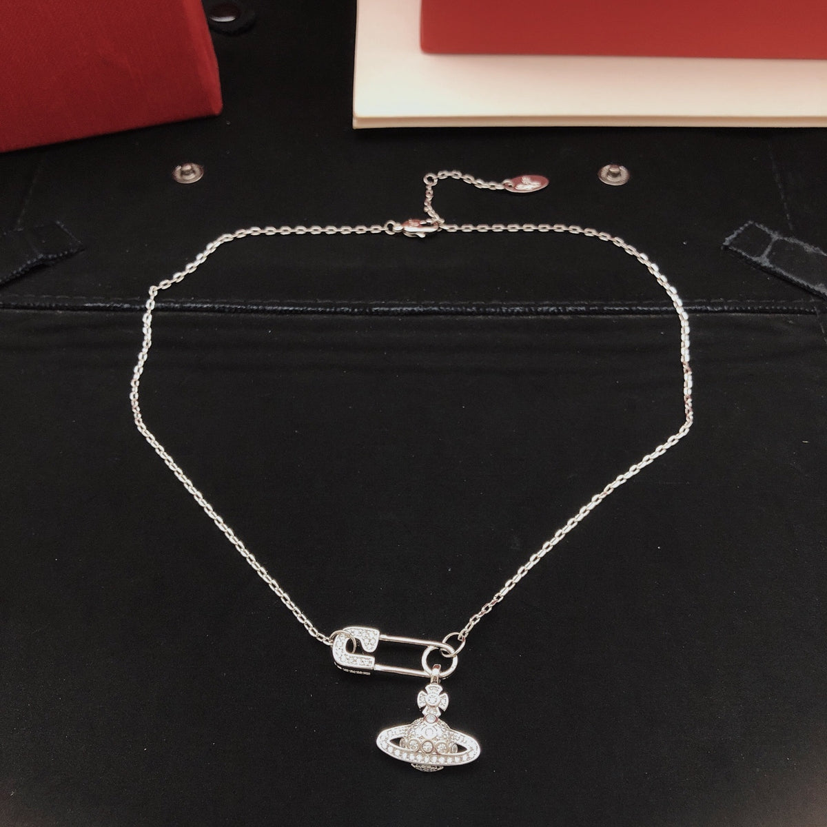 Orb Pendant Necklace in Polished Metal-Tone – Design 056 detail view