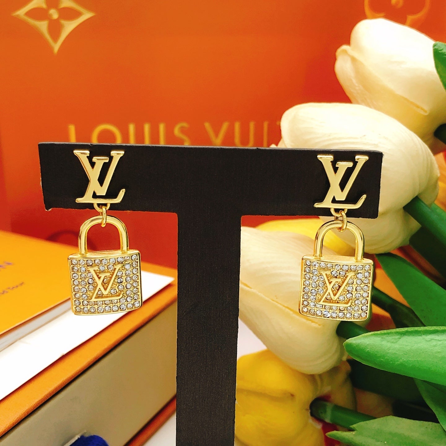 Lock Stud Earrings in Gold-Tone – Design 002 styled product view