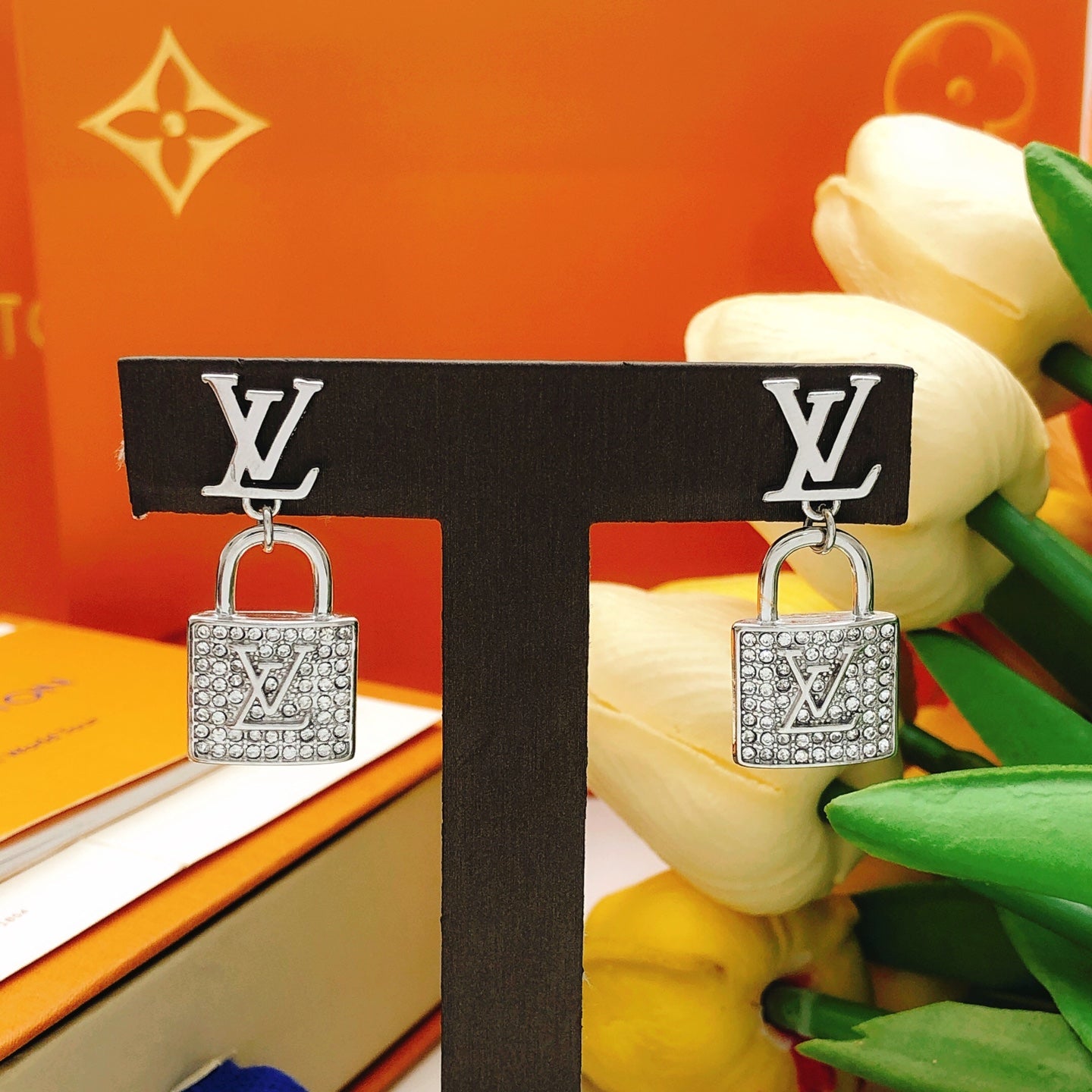 Lock Stud Earrings in Gold-Tone – Design 004 close-up detail