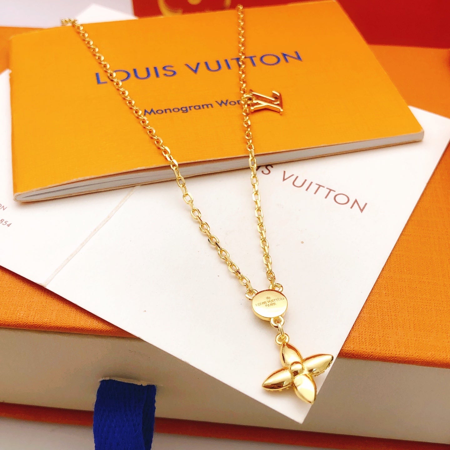 Geometric Emblem Pendant Necklace in Gold-Tone – Design 060 detail view