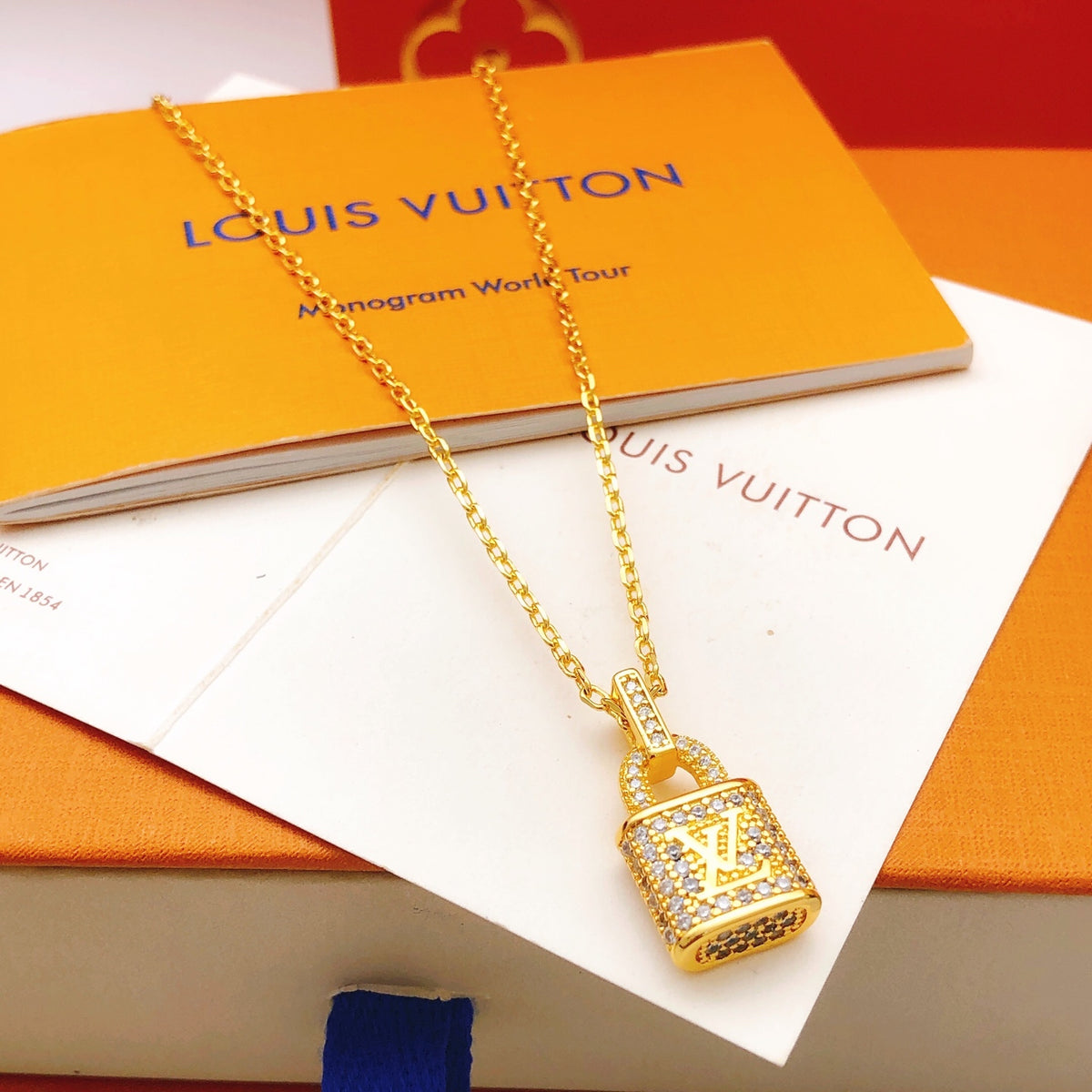 Lock Pendant Necklace in Gold-Tone – Design 005 main product view