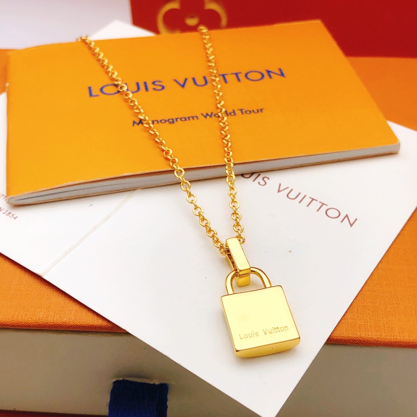 Lock Pendant Necklace in Gold-Tone – Design 007 front product view