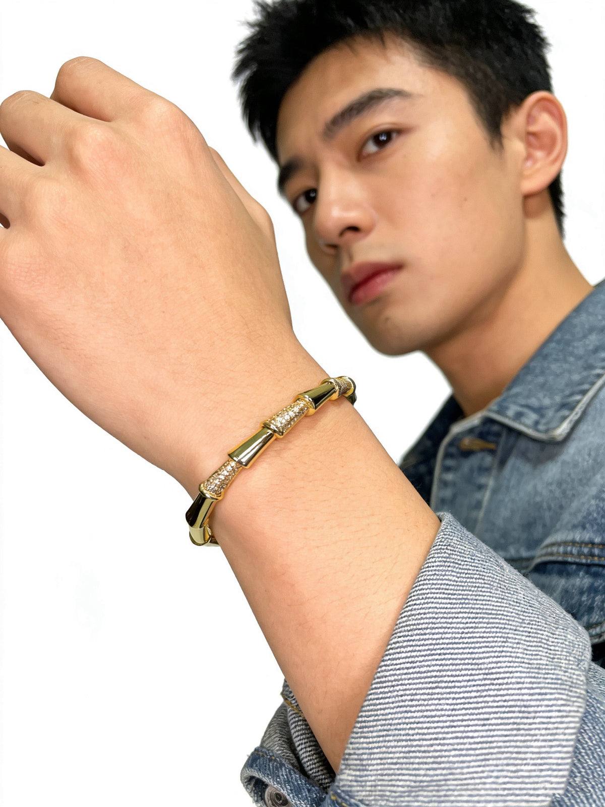 Sculptural Statement Bracelet in Gold-Tone – Design 187 styled view