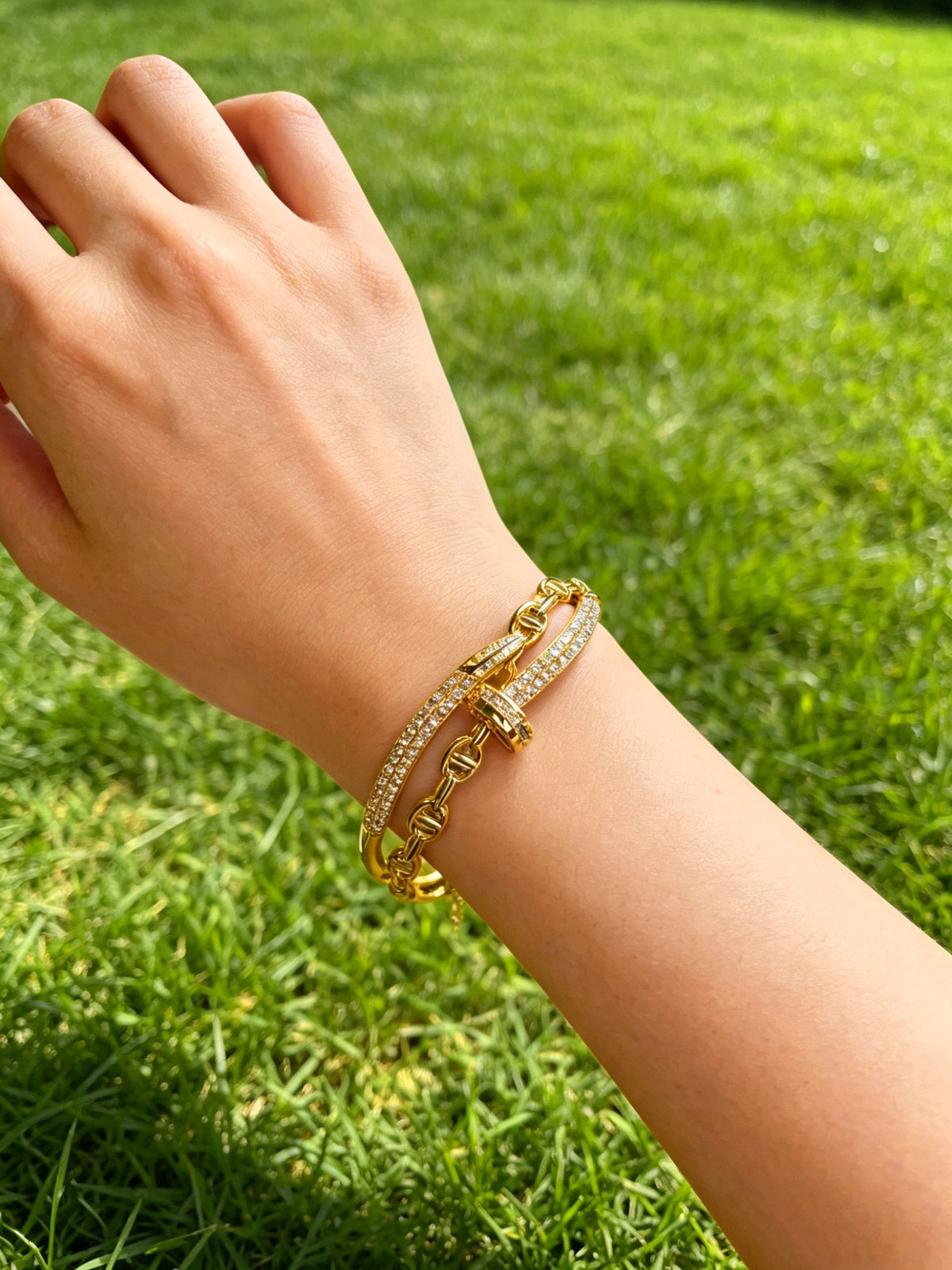 Sculptural Statement Bracelet in Gold-Tone – Design 159 styled view
