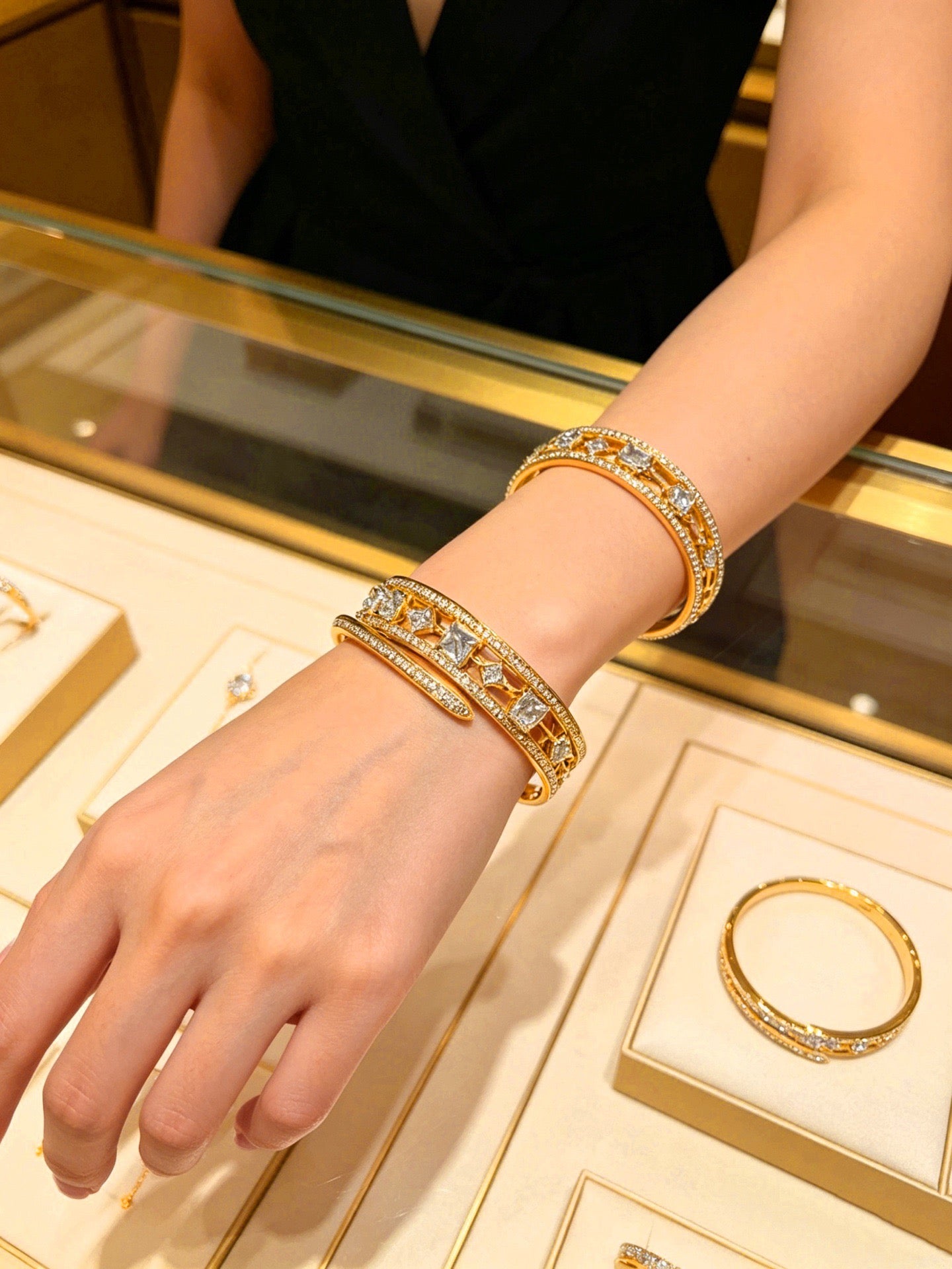 Sculptural Statement Bracelet in Gold-Tone – Design 158 front view