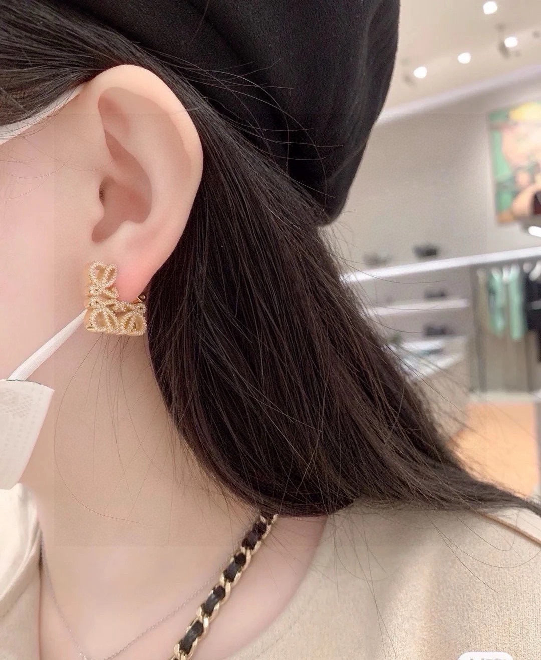 Floral Motif Stud Earrings in Polished Metal-Tone – Design 03 front view