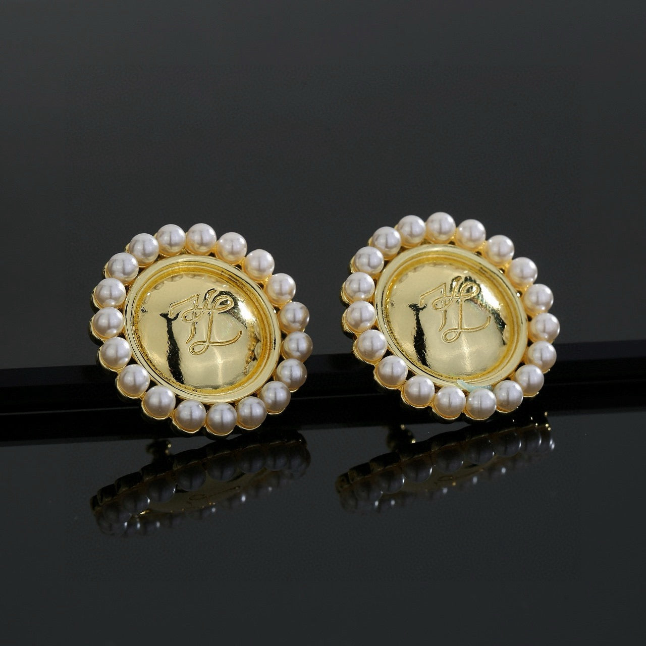 Floral Motif Stud Earrings in Gold-Tone with Crystal-Style Accents – Design 07 styled view