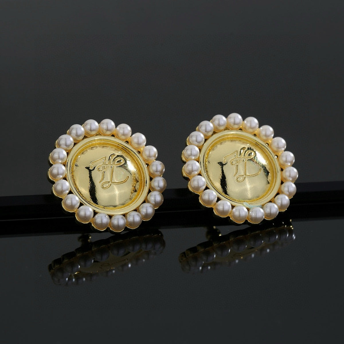 Floral Motif Stud Earrings in Gold-Tone with Crystal-Style Accents – Design 07 styled view