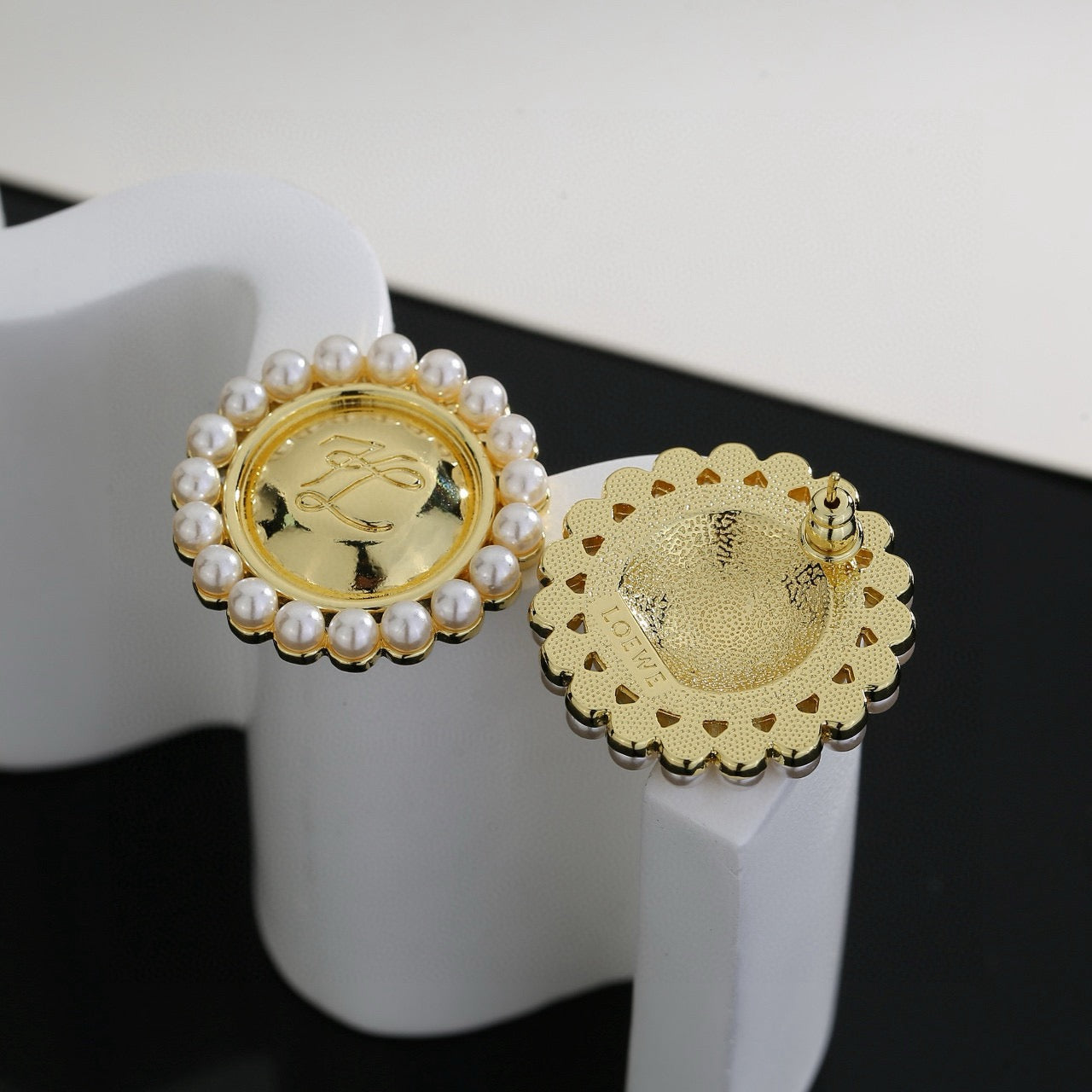 Floral Motif Stud Earrings in Gold-Tone with Crystal-Style Accents – Design 07 detail view