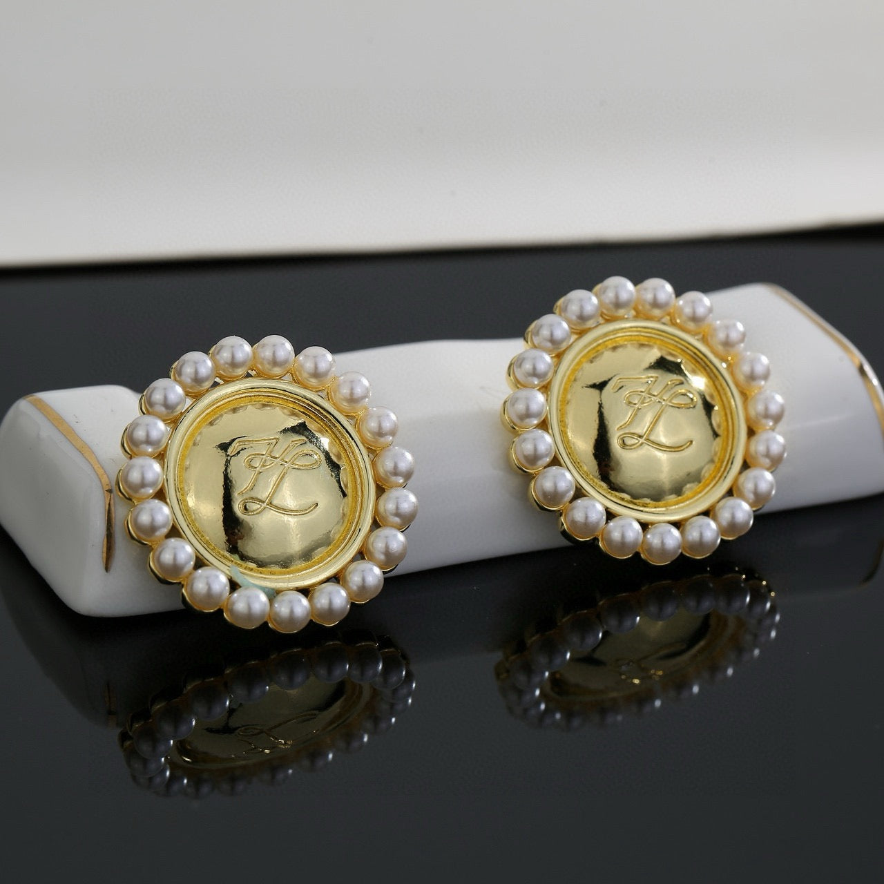 Floral Motif Stud Earrings in Gold-Tone with Crystal-Style Accents – Design 02 main product view