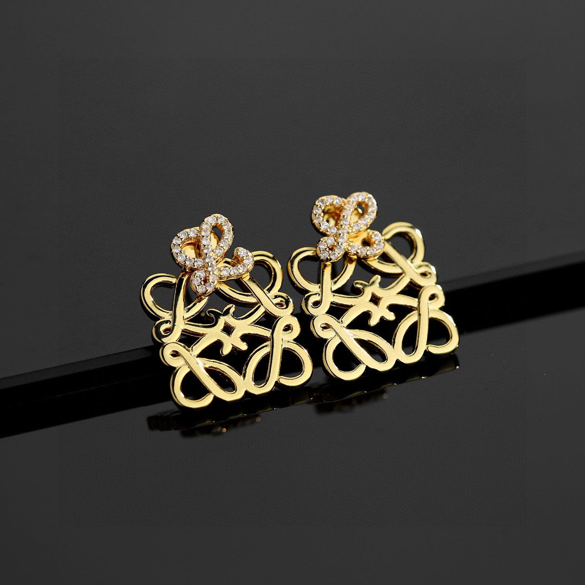 Floral Motif Stud Earrings in Gold-Tone with Crystal-Style Accents – Design 04 main product view