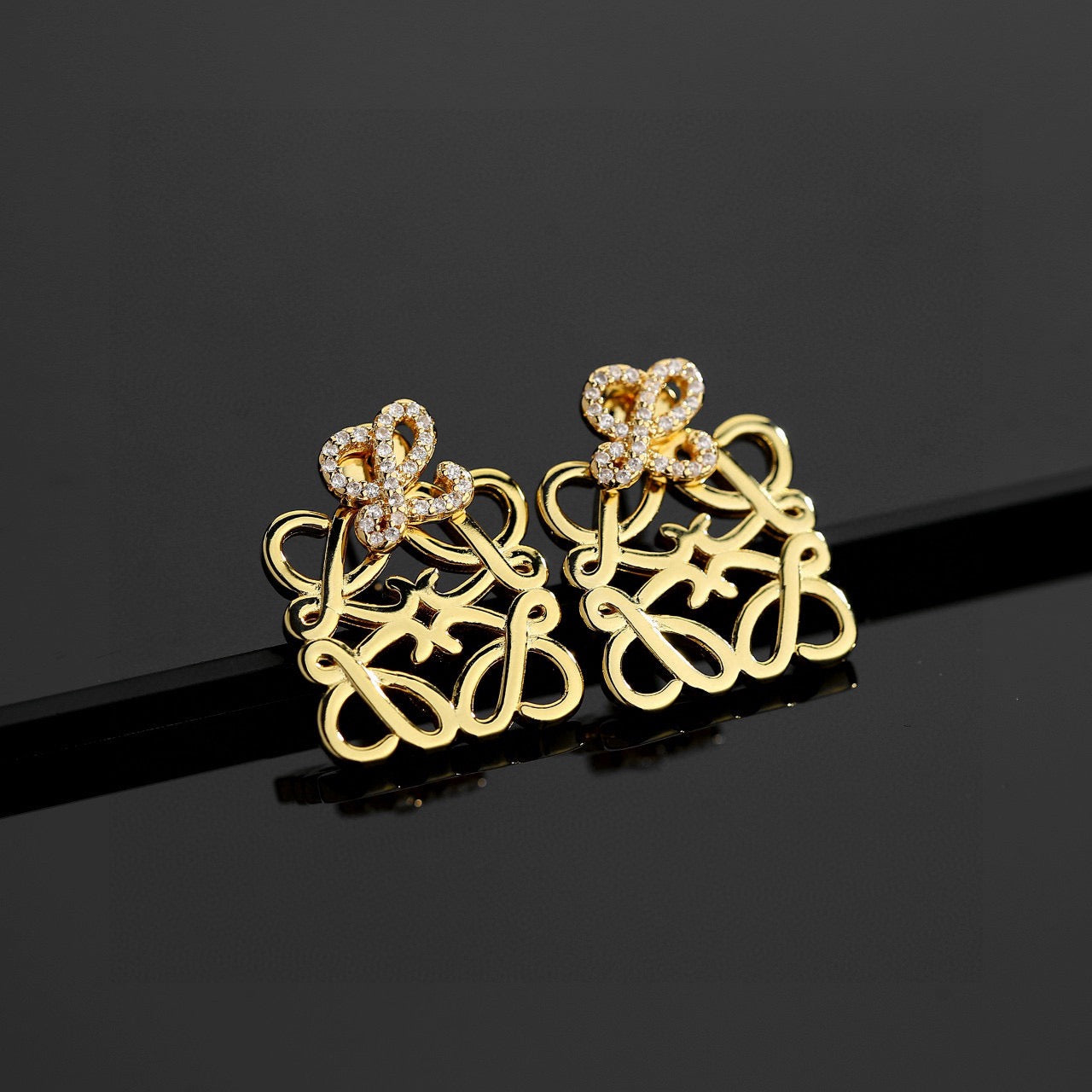 Floral Motif Stud Earrings in Gold-Tone with Crystal-Style Accents – Design 05 main product view