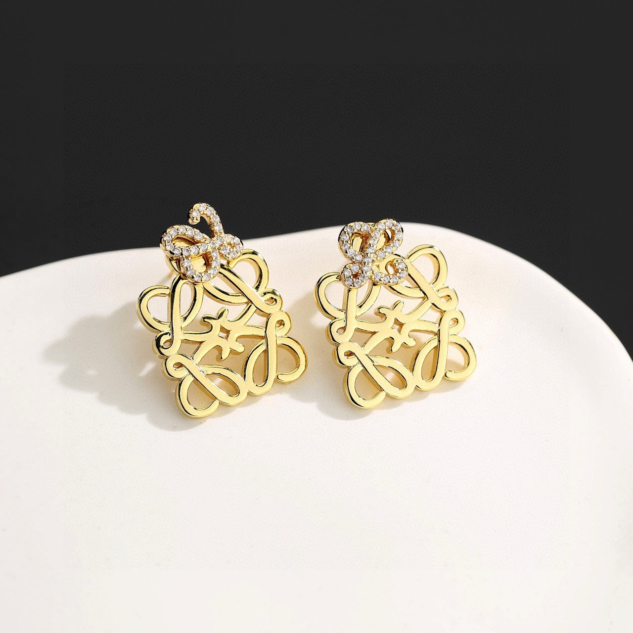 Floral Motif Stud Earrings in Gold-Tone with Crystal-Style Accents – Design 05 detail view