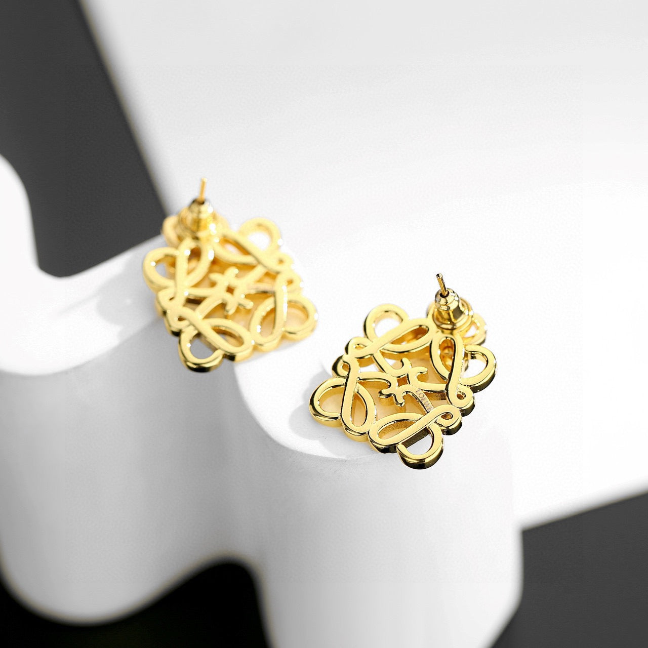 Floral Motif Stud Earrings in Gold-Tone with Crystal-Style Accents – Design 04 styled view
