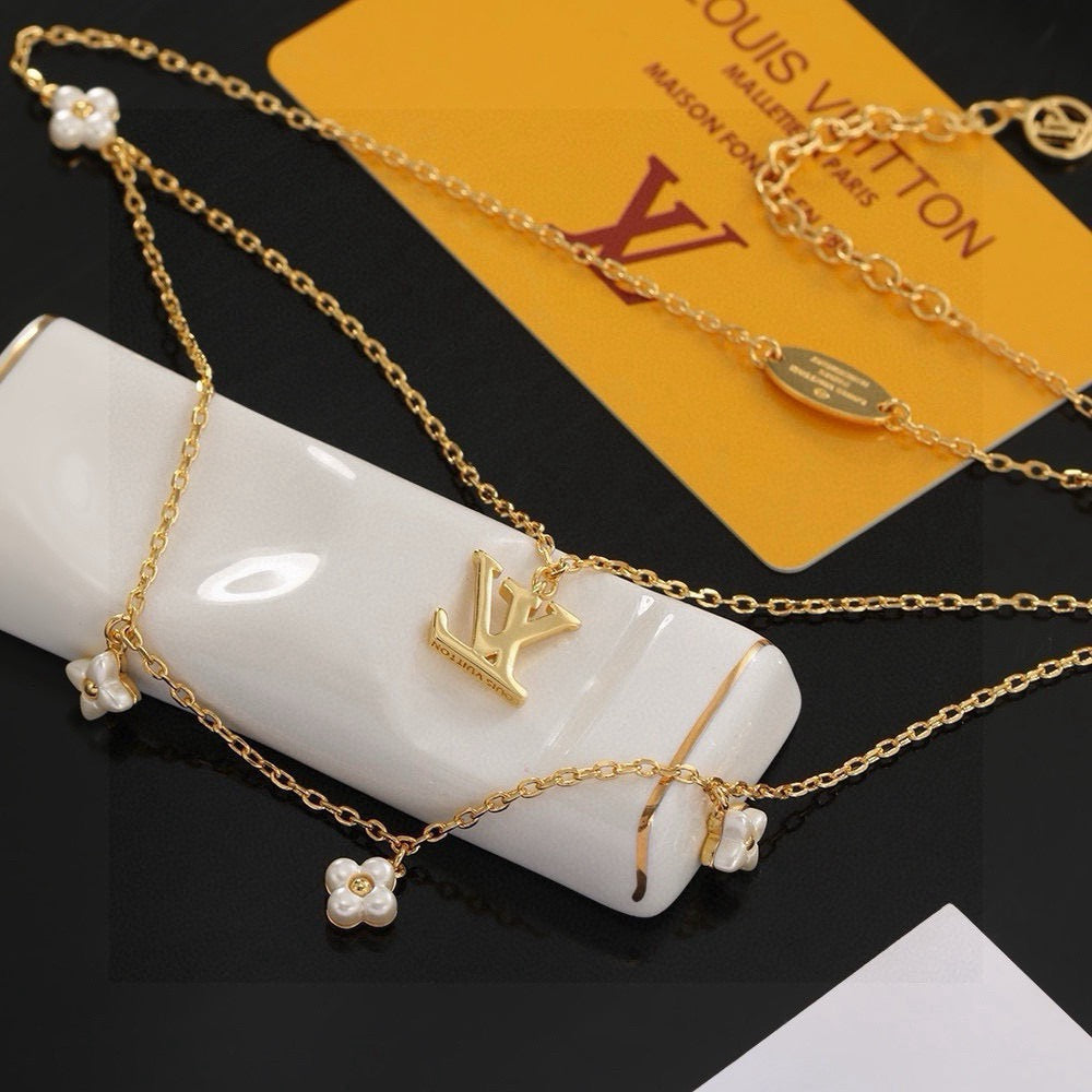 Letter Emblem Pendant Necklace in Polished Metal-Tone – Design 015 detail view