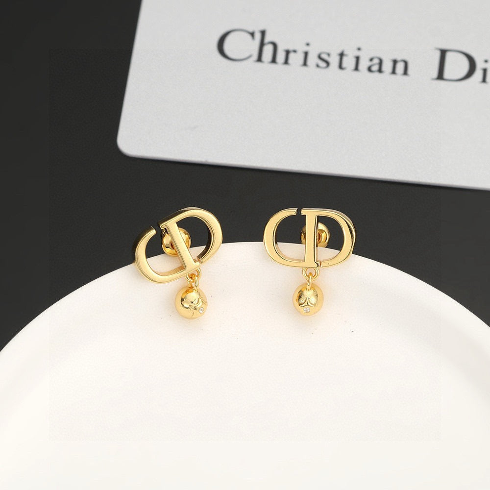 Graphic Letter Motif Statement Earrings in Polished Metal-Tone – Design 043 styled view