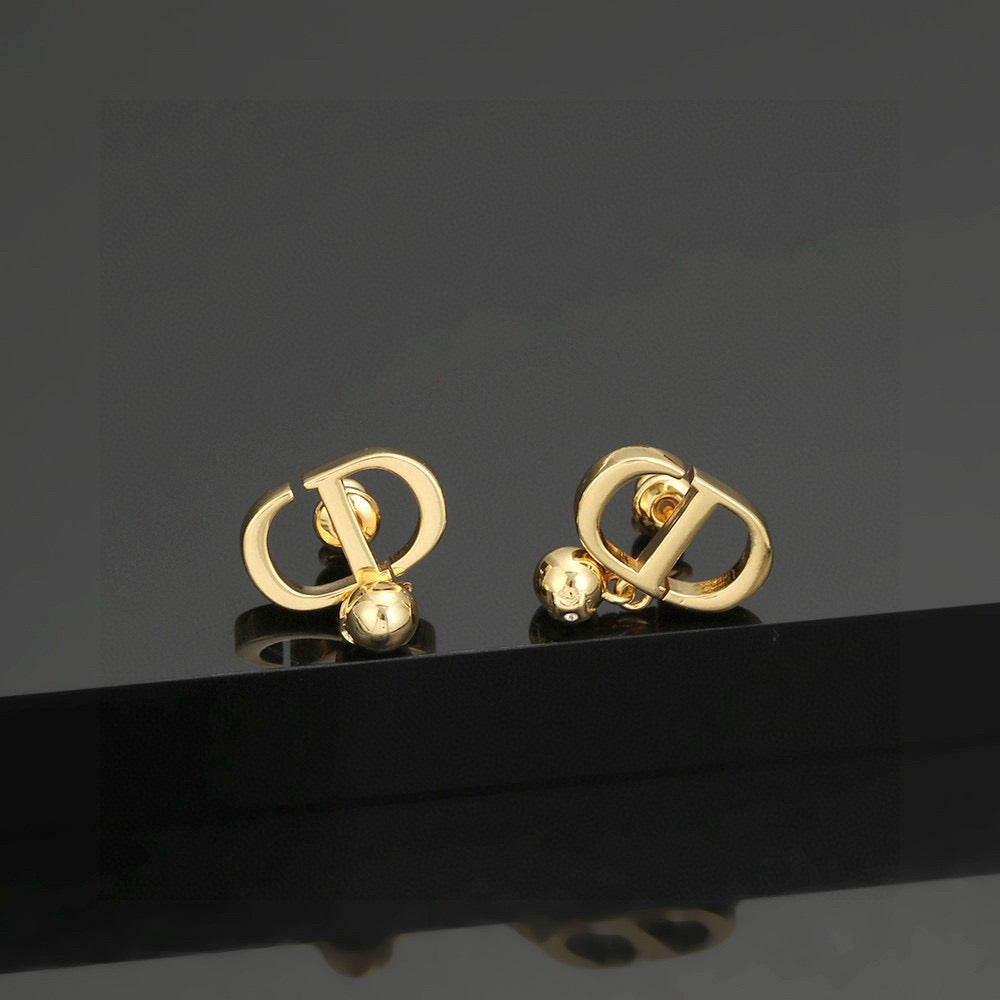 Graphic Letter Motif Statement Earrings in Polished Metal-Tone – Design 043 main product view