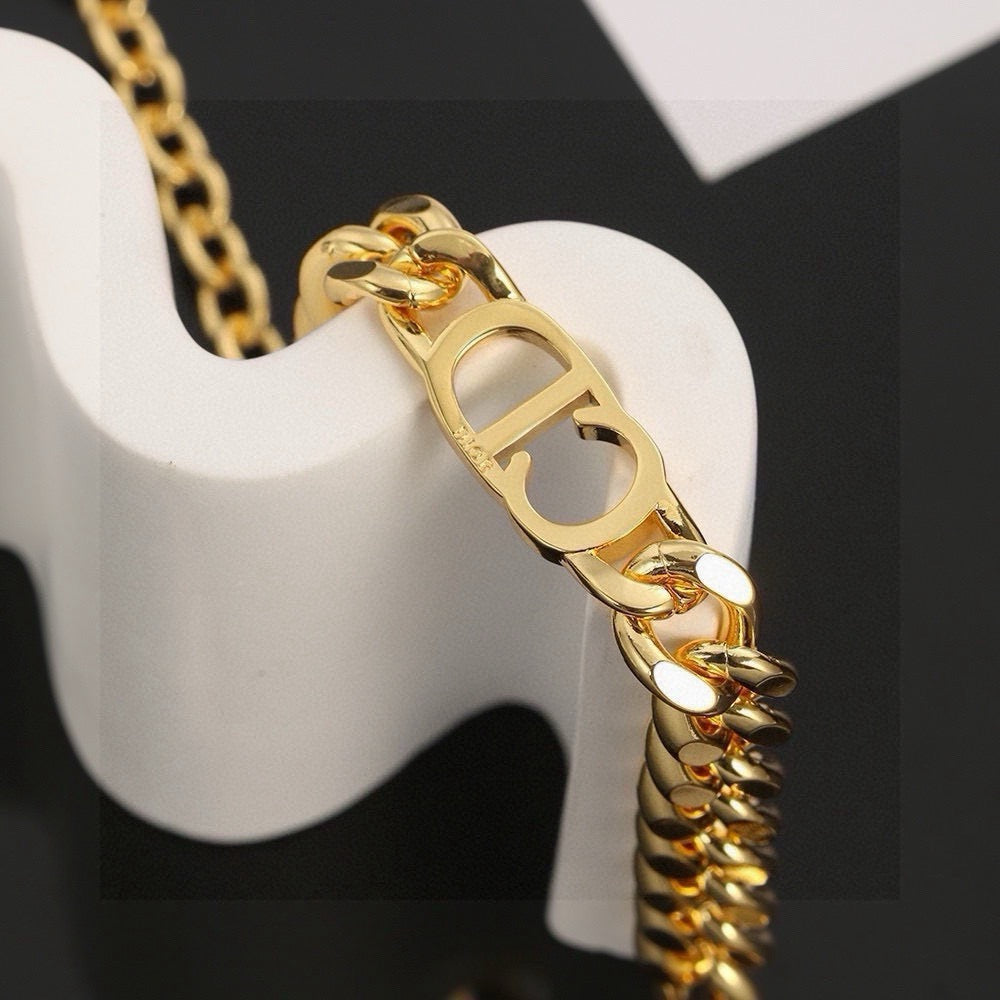 Graphic Letter Motif Pendant Necklace in Gold-Tone with Vintage-Style Finish – Design 002 front view