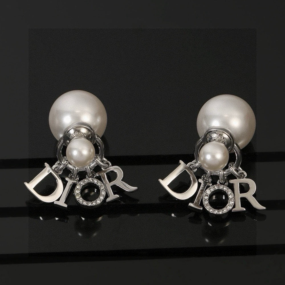 Pearl-Style Motif Statement Earrings in Silver-Tone with Pearl-Style Detail – Design 003 styled view