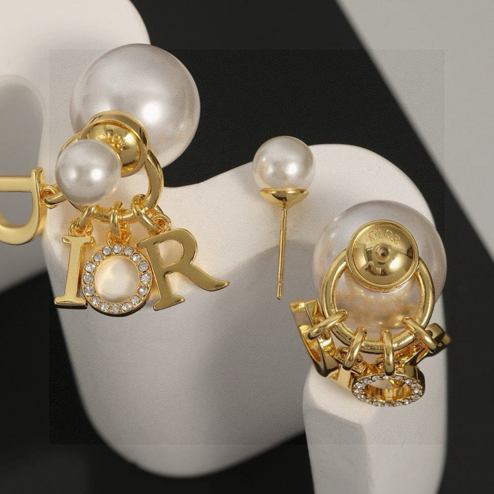 Pearl-Style Motif Statement Earrings in Silver-Tone with Pearl-Style Detail – Design 003 front view