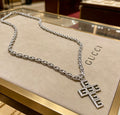 Double-G Emblem Pendant Necklace in Silver-Tone – Vintage Detail – Design 022 main product view