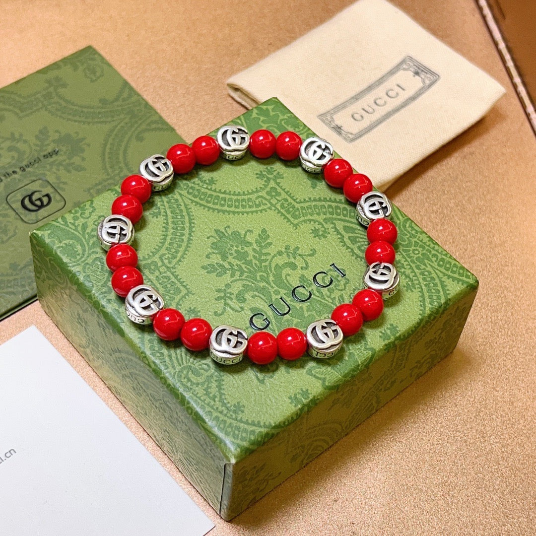 Double-G Emblem Beaded Bracelet in Polished Metal-Tone – Crystal Detail – Design 016 side detail