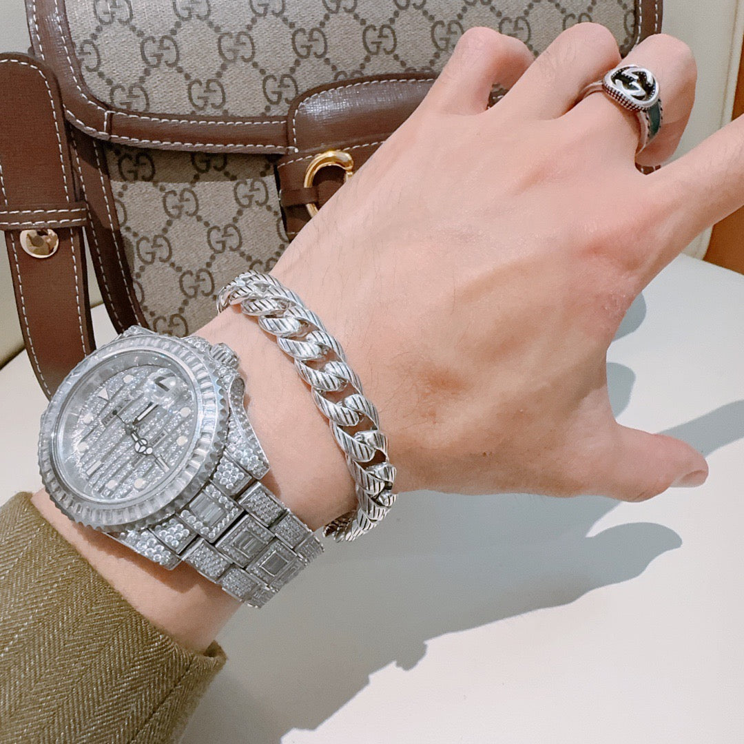 Geometric Emblem Bracelet in Polished Metal-Tone – Design 045 styled product view