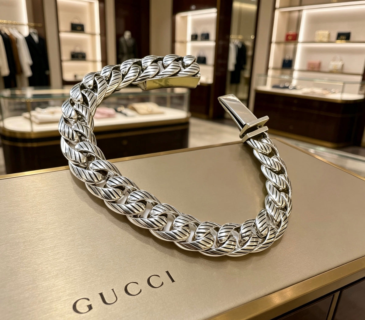Geometric Emblem Bracelet in Polished Metal-Tone – Design 045 main product view